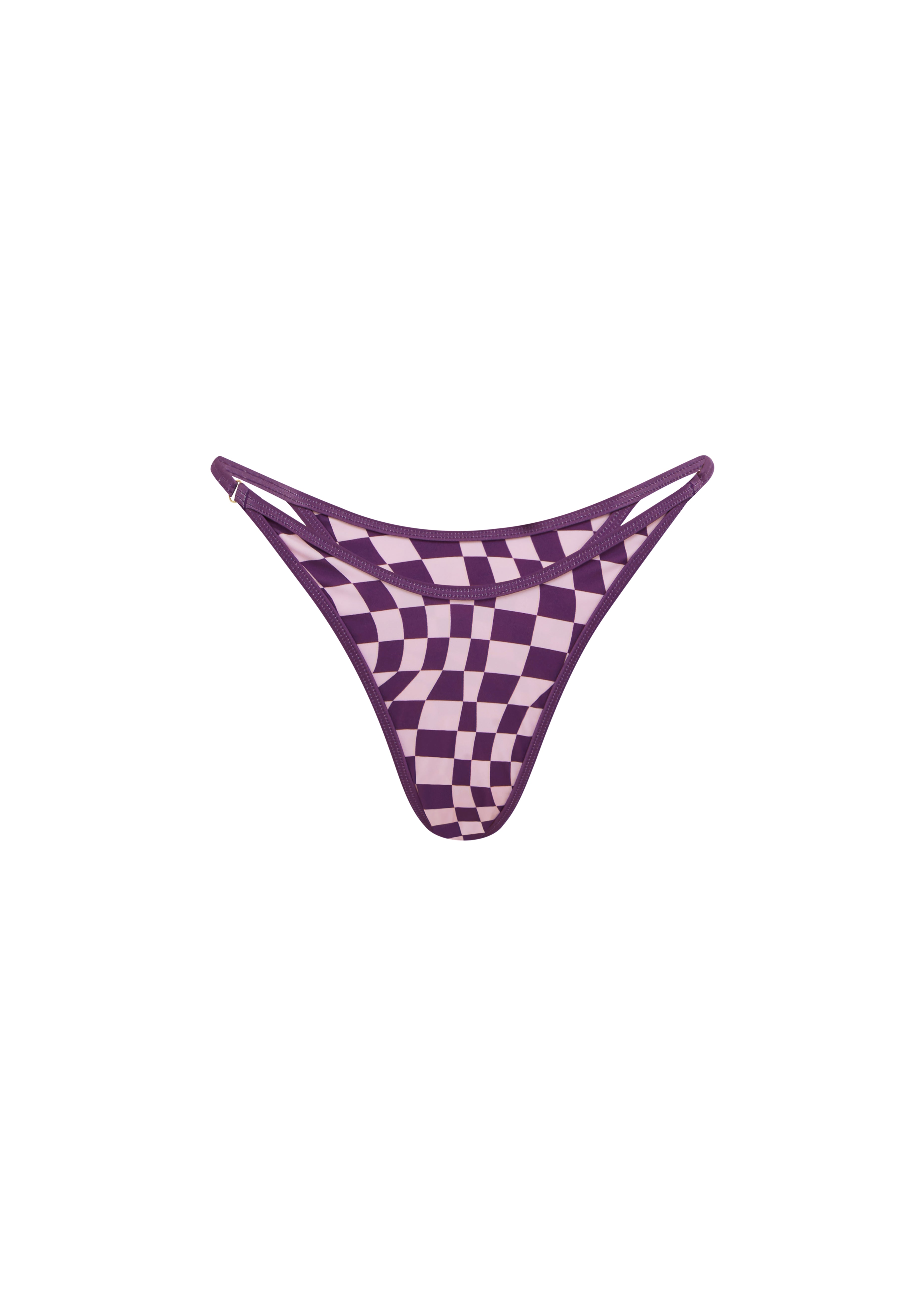 Purple checkered bikini bottom on a white background