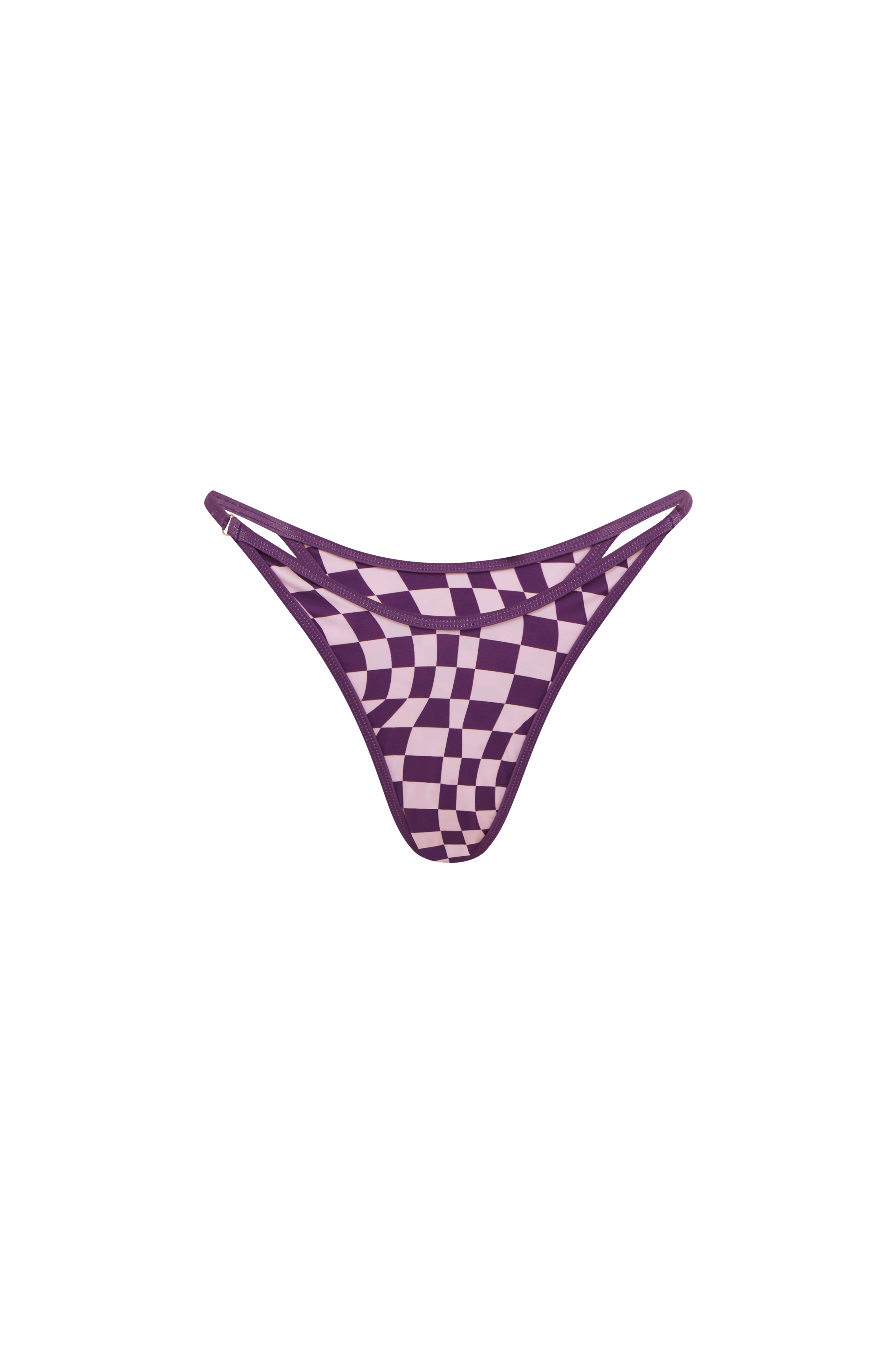 Purple checkered bikini bottom on a white background