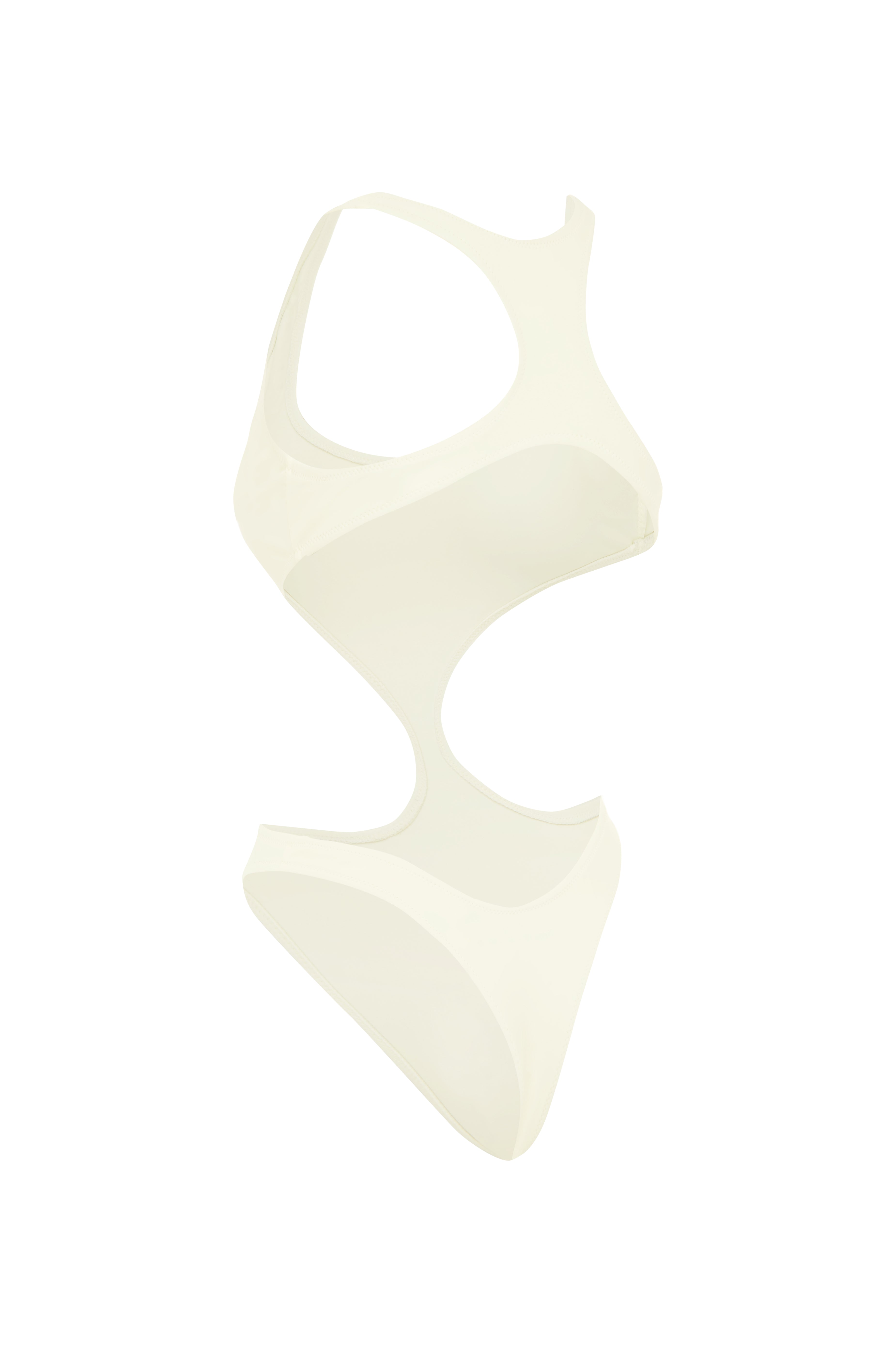 Cut out of white swimsuit on a white background.