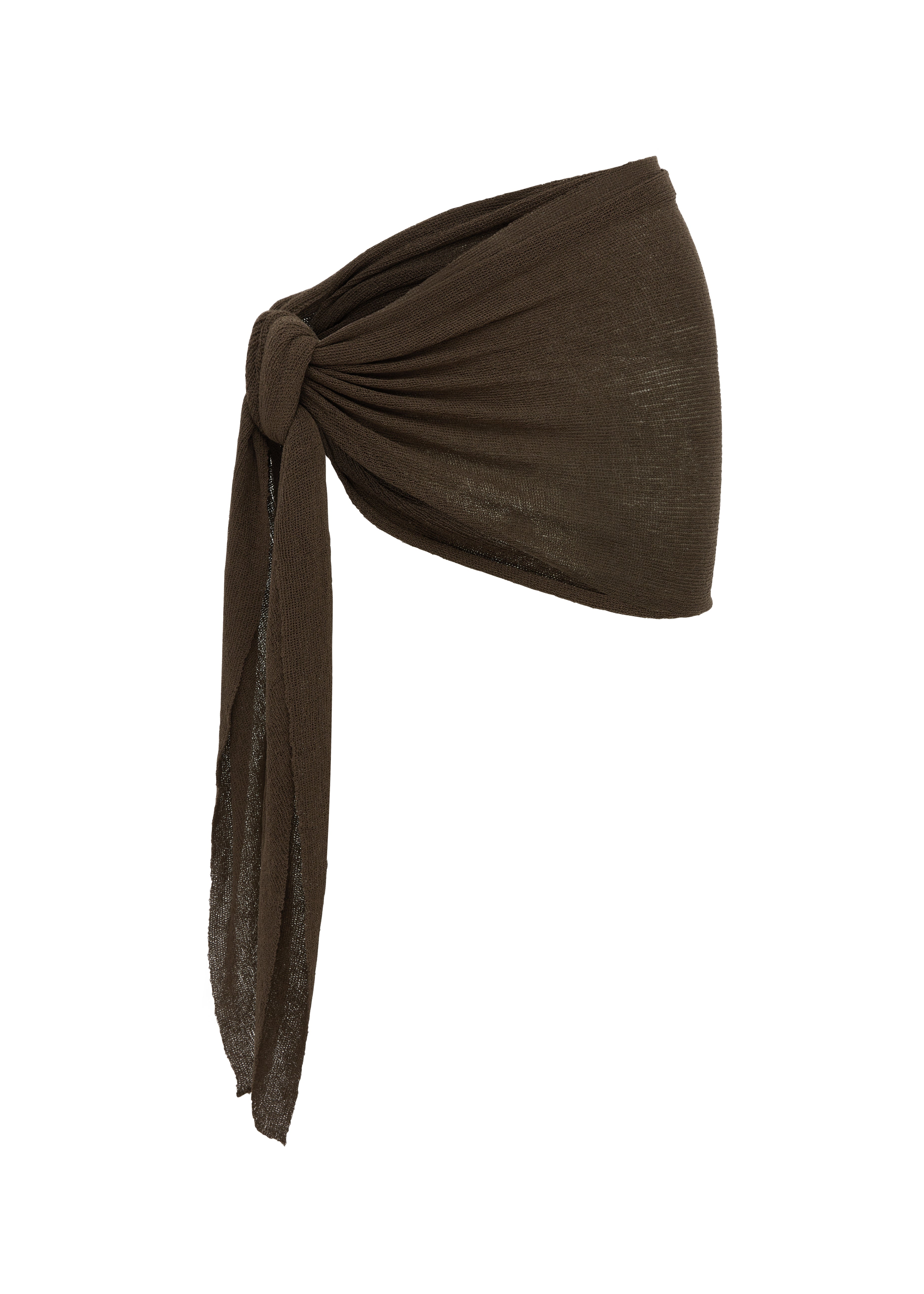 Brown sarong tied into a knot on a white background