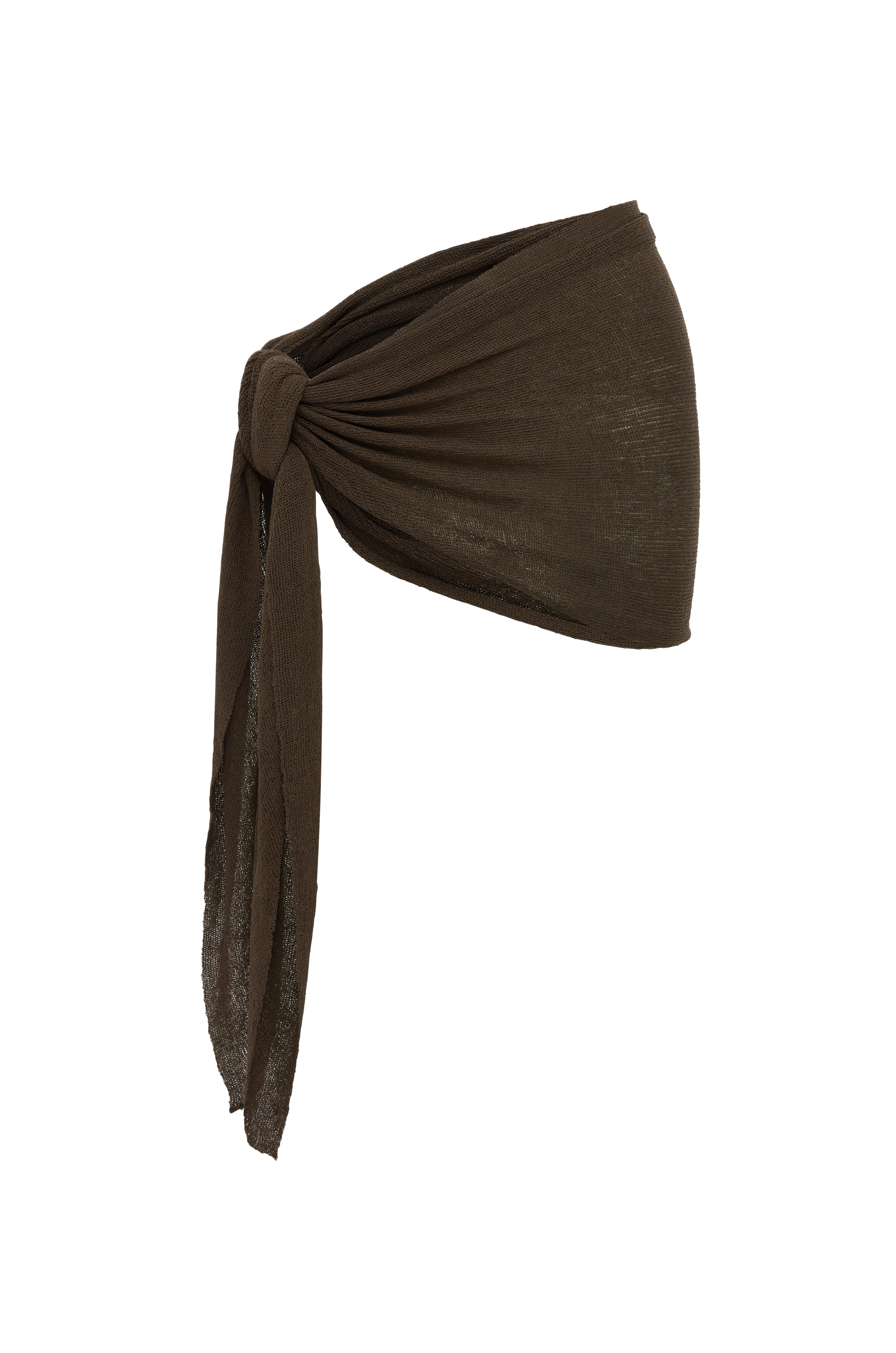 Brown sarong tied into a knot on a white background