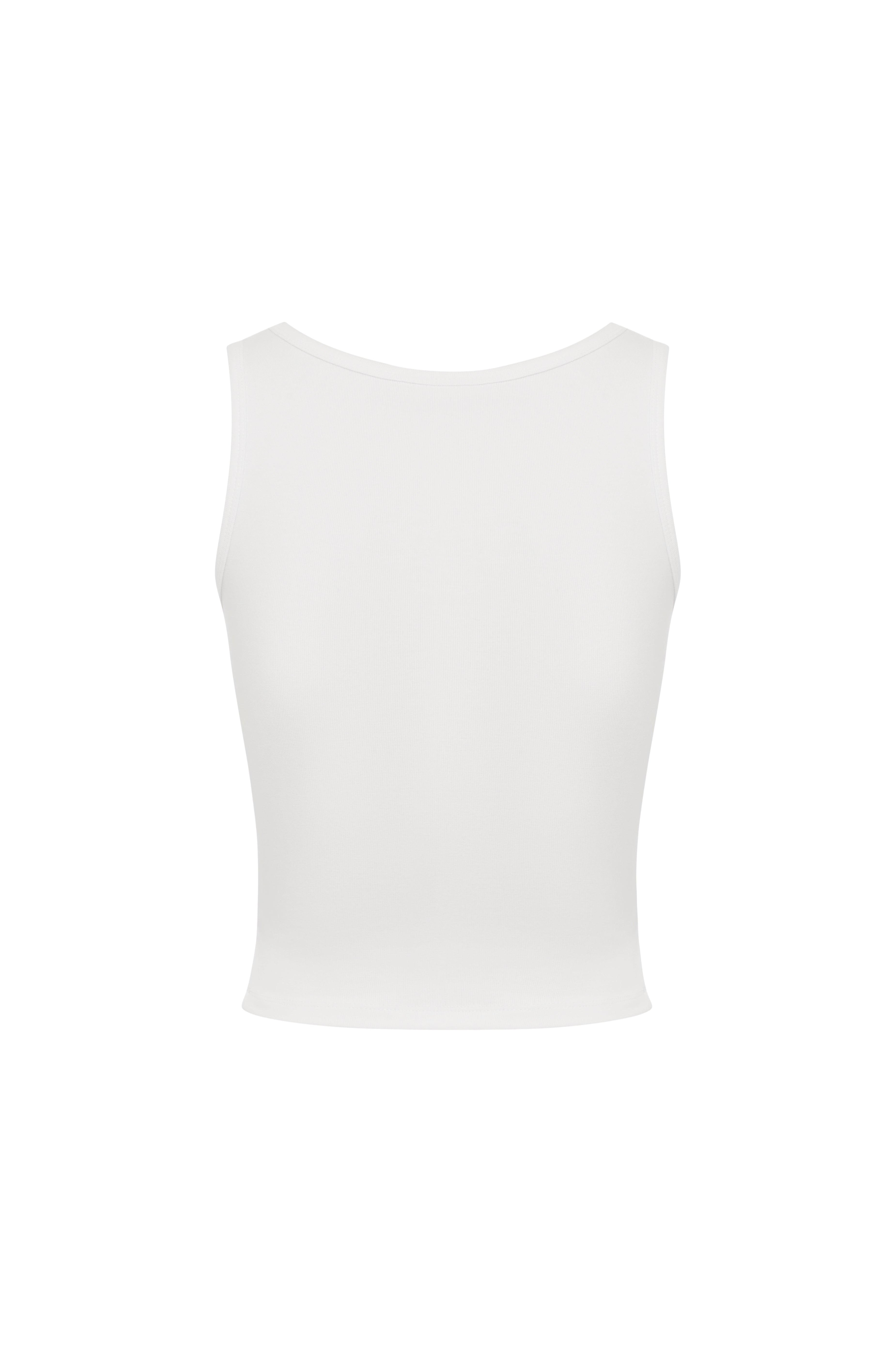 White sleeveless top on a white background