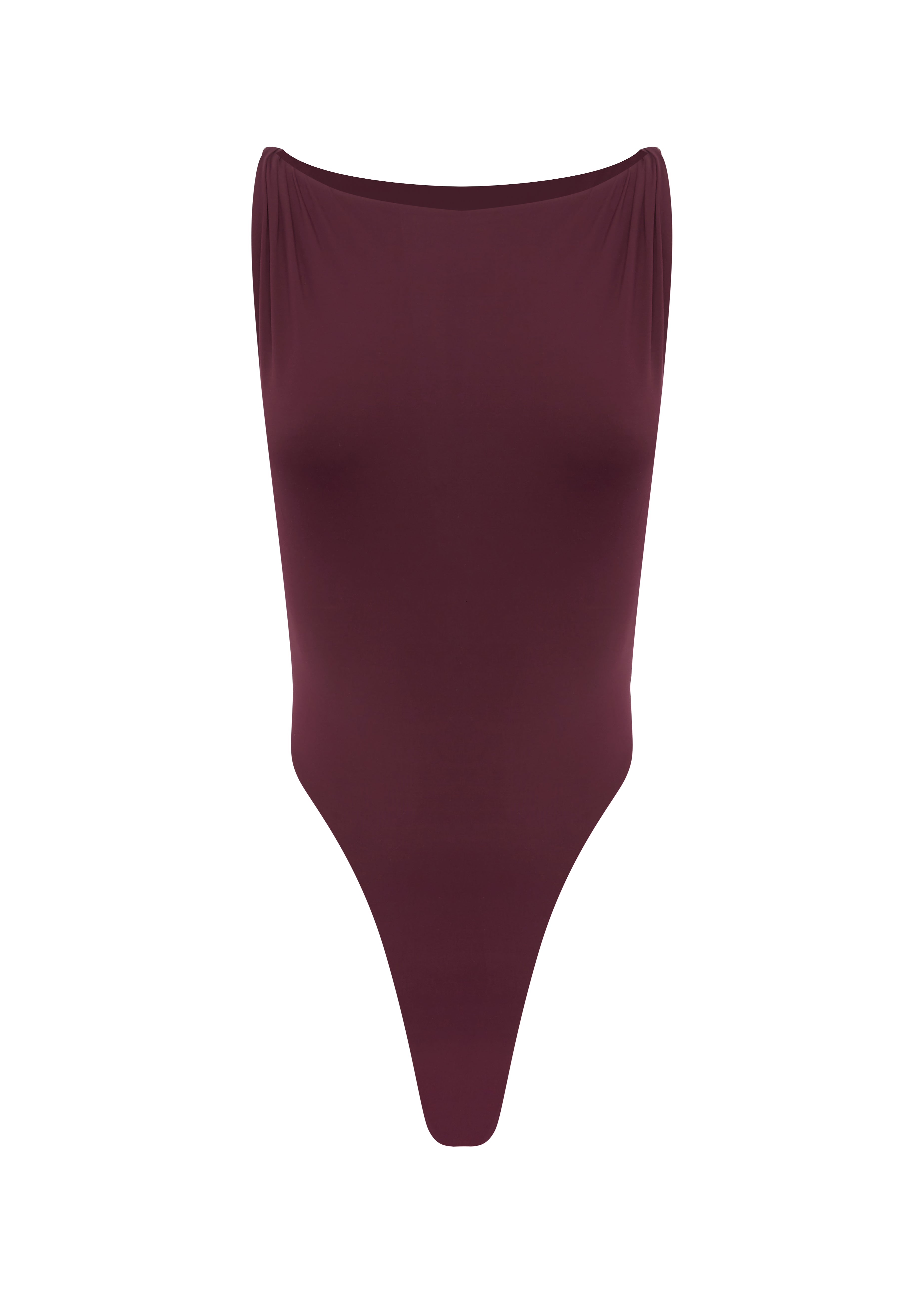 Burgundy swimsuit on a white background