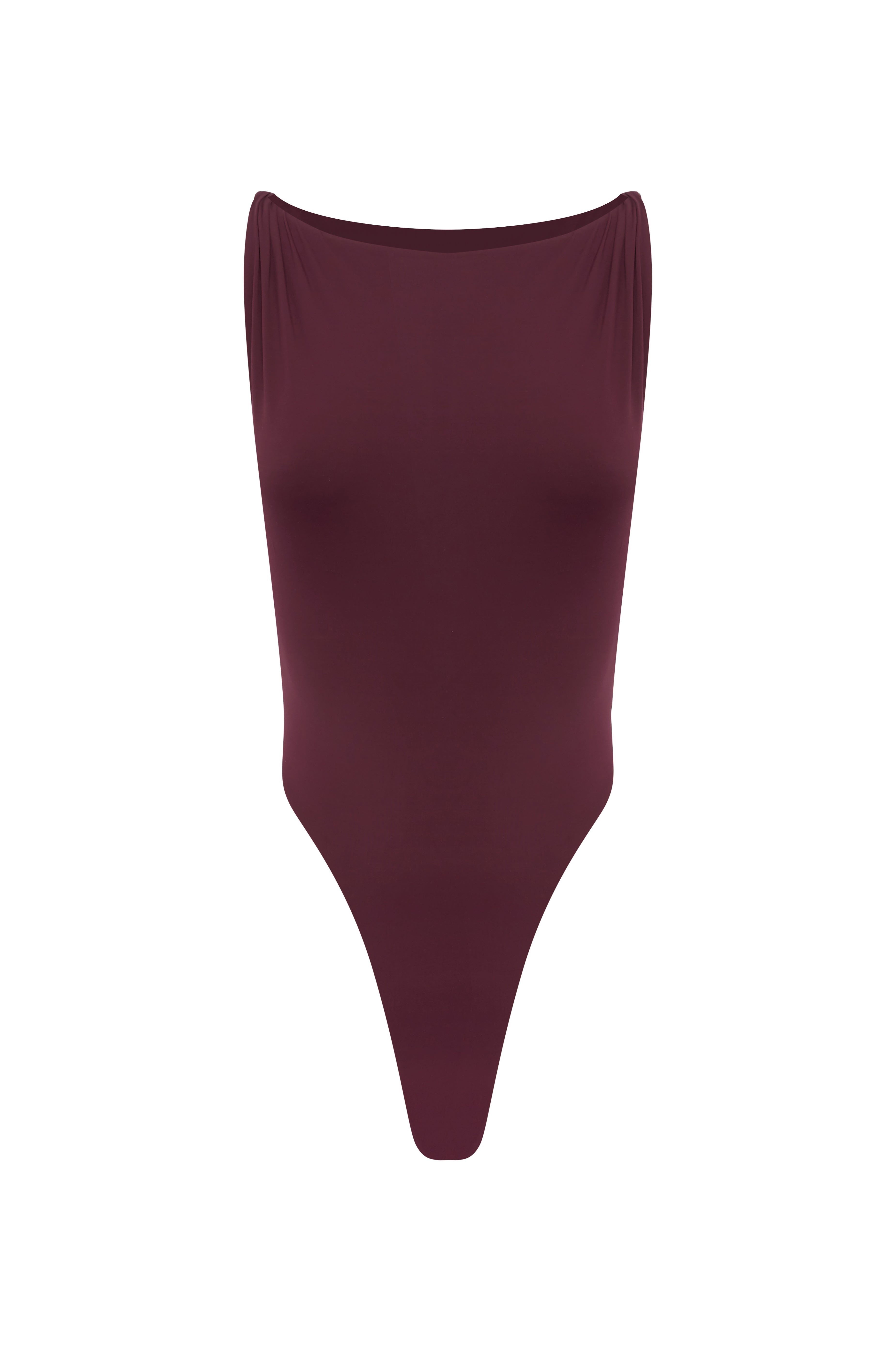 Burgundy swimsuit on a white background