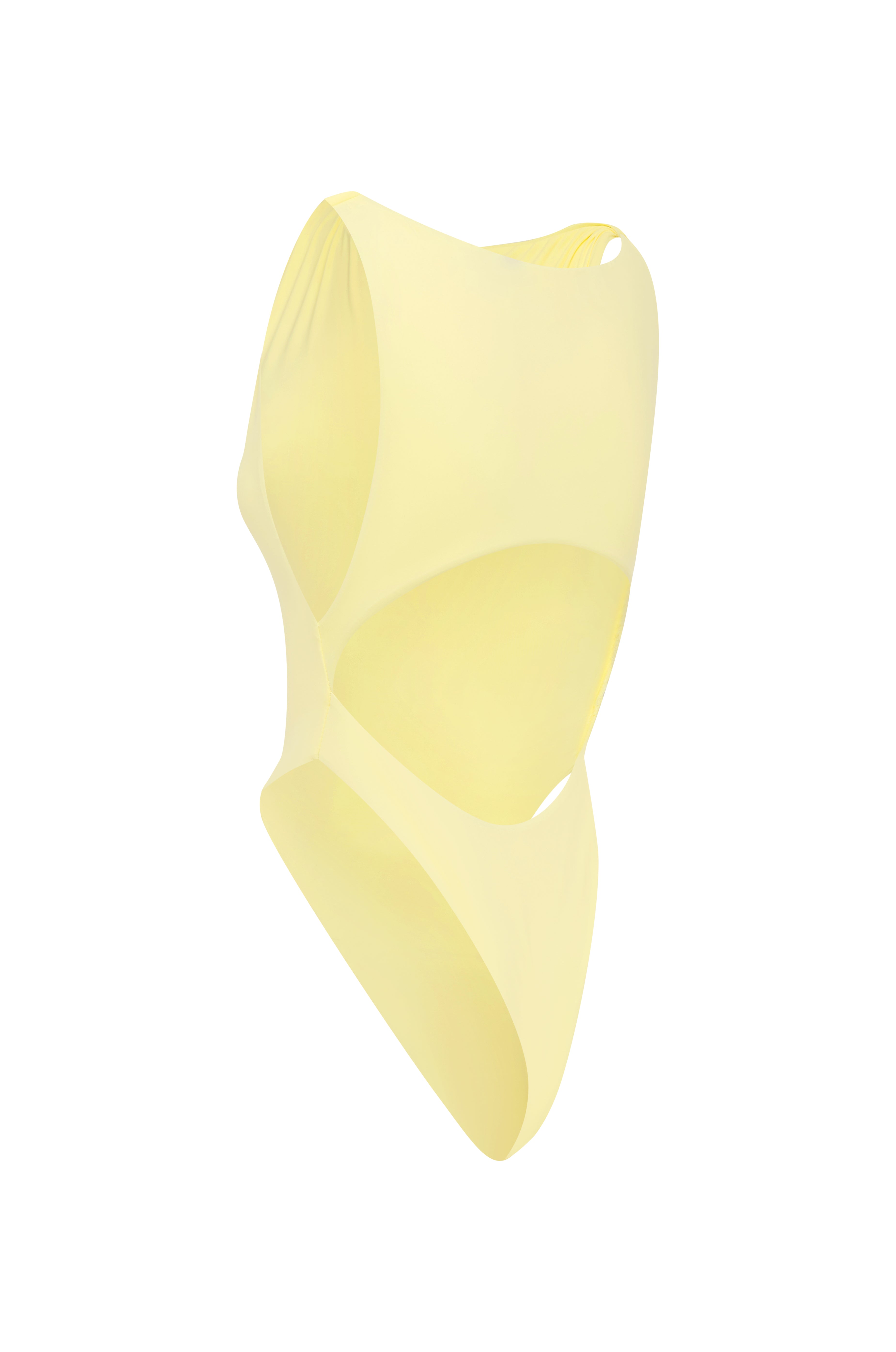 Back of swimsuit with cut out back on a white background