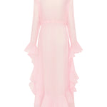 Pink ruffled robe on a white background