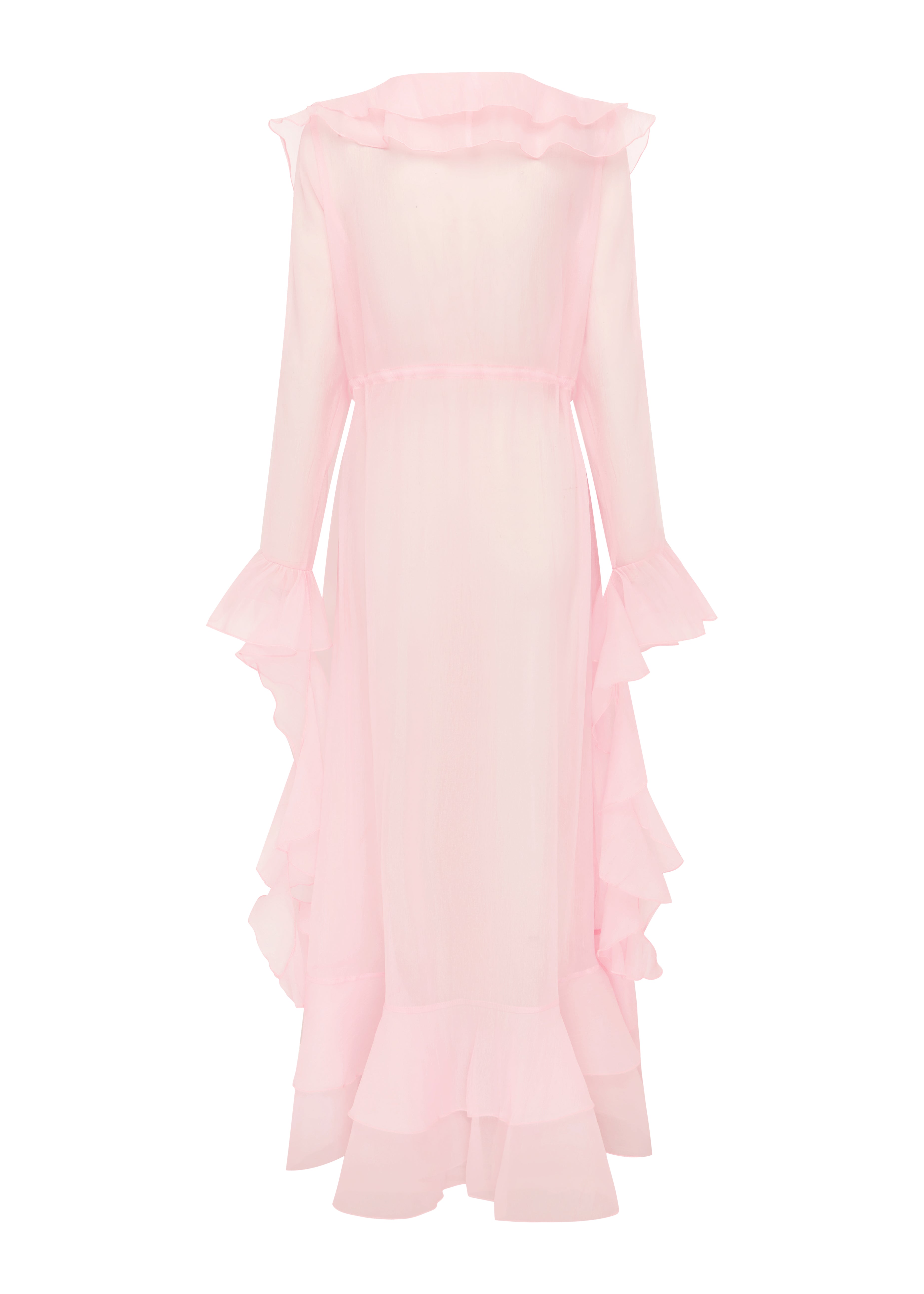 Pink ruffled robe on a white background