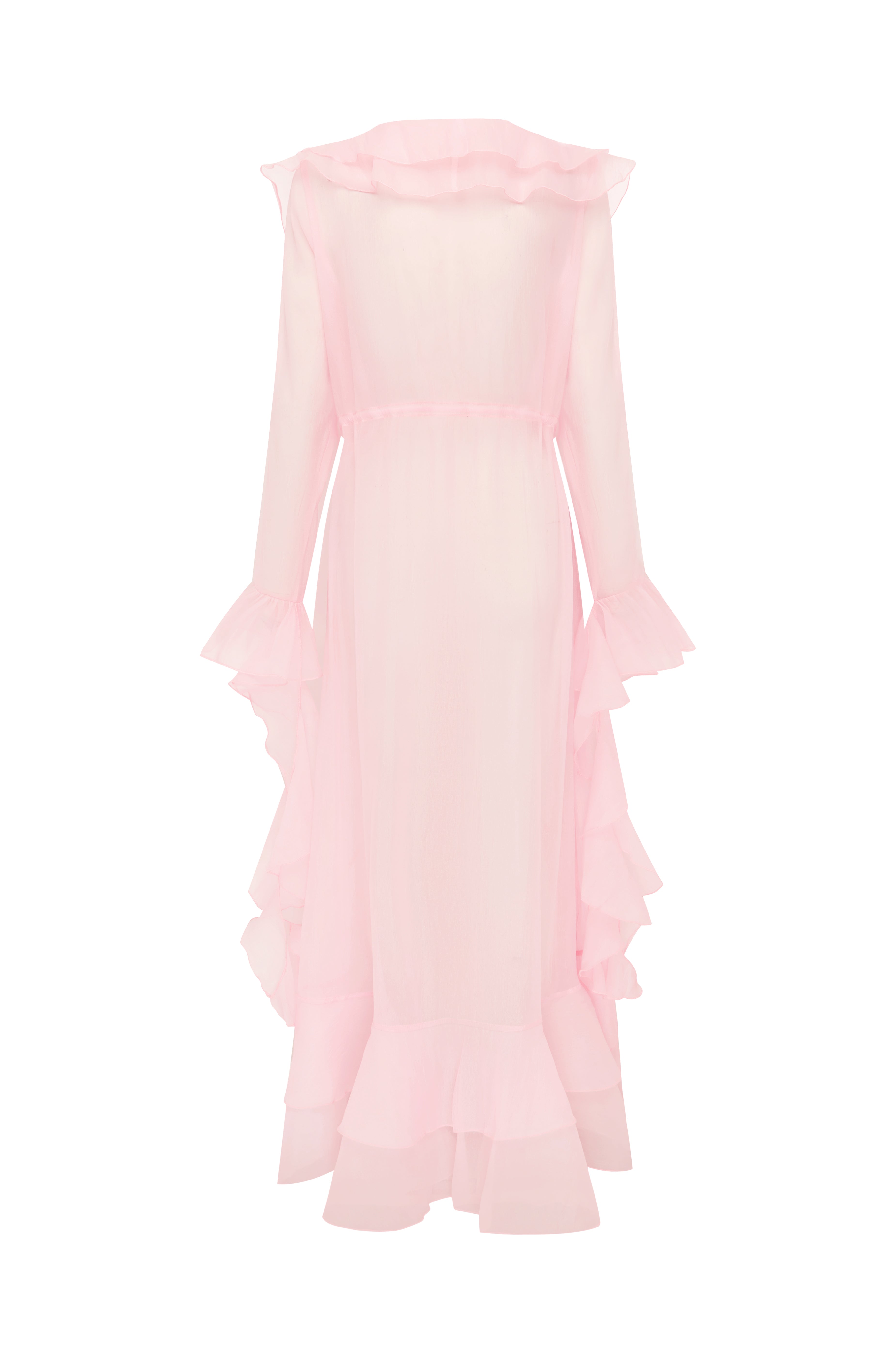 Pink ruffled robe on a white background