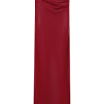 Red sheer draped maxi skirt on a white background