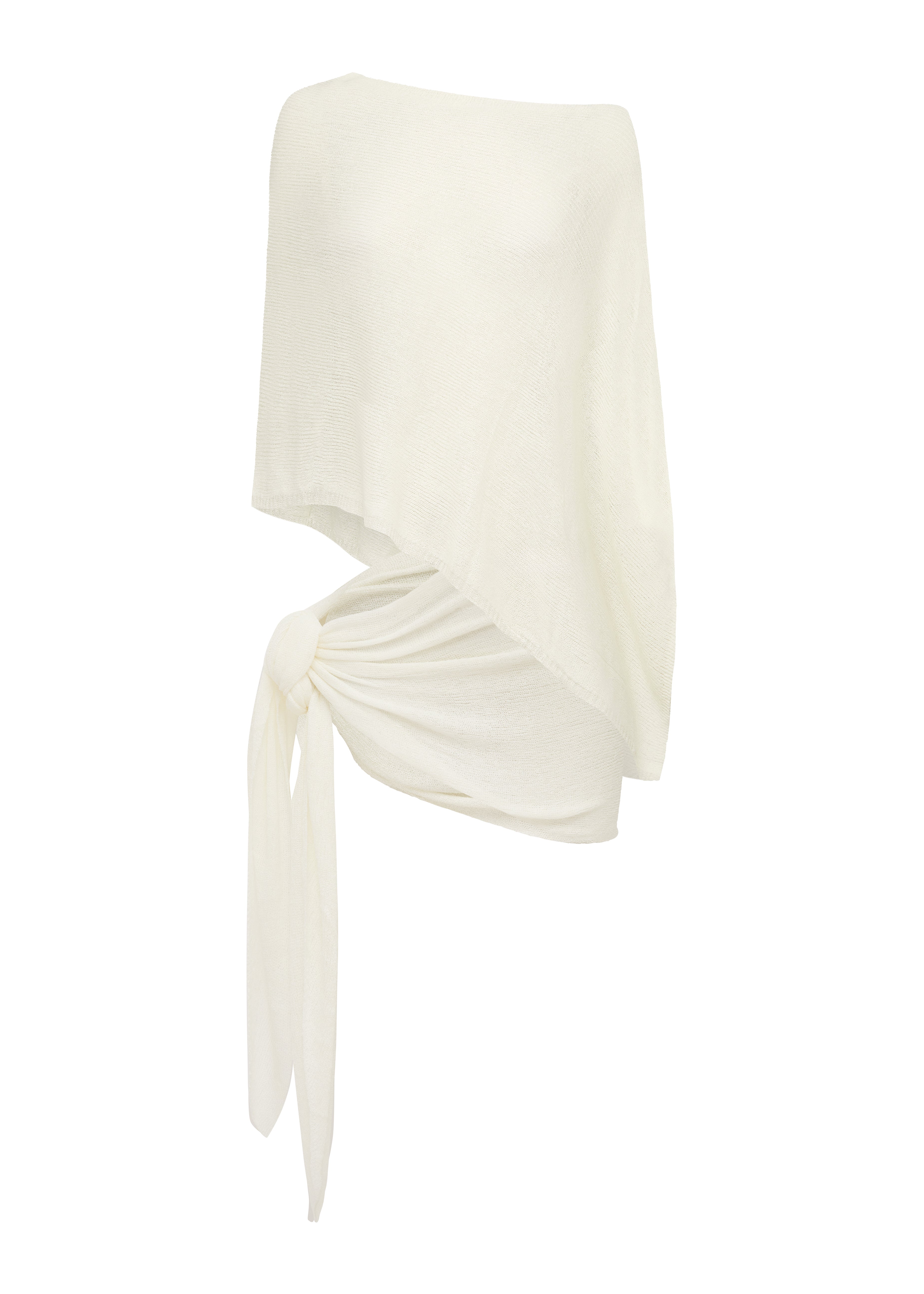 Ivory sarong and cape cut out on a white background.