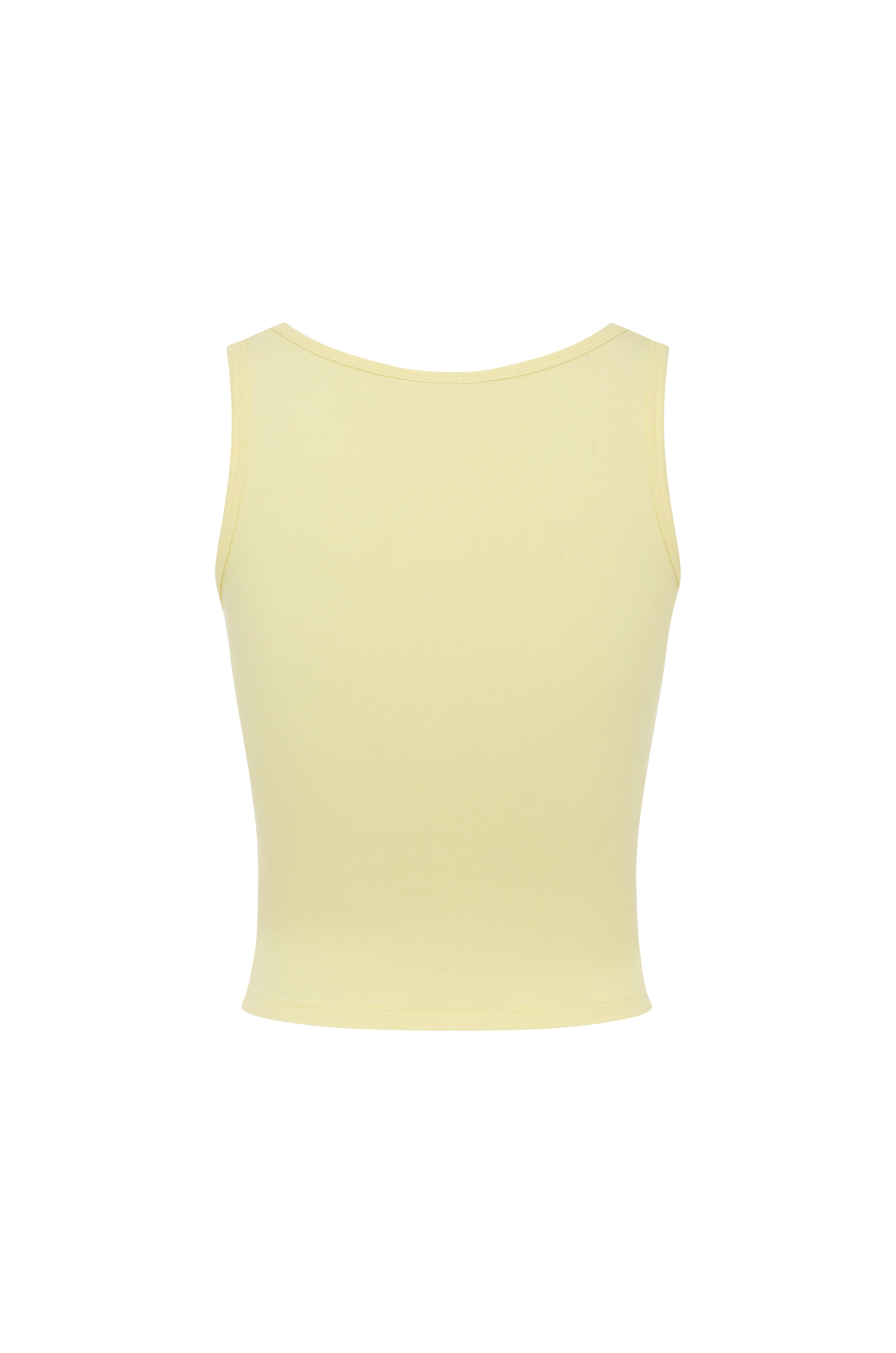 Yellow sleeveless top on a white background