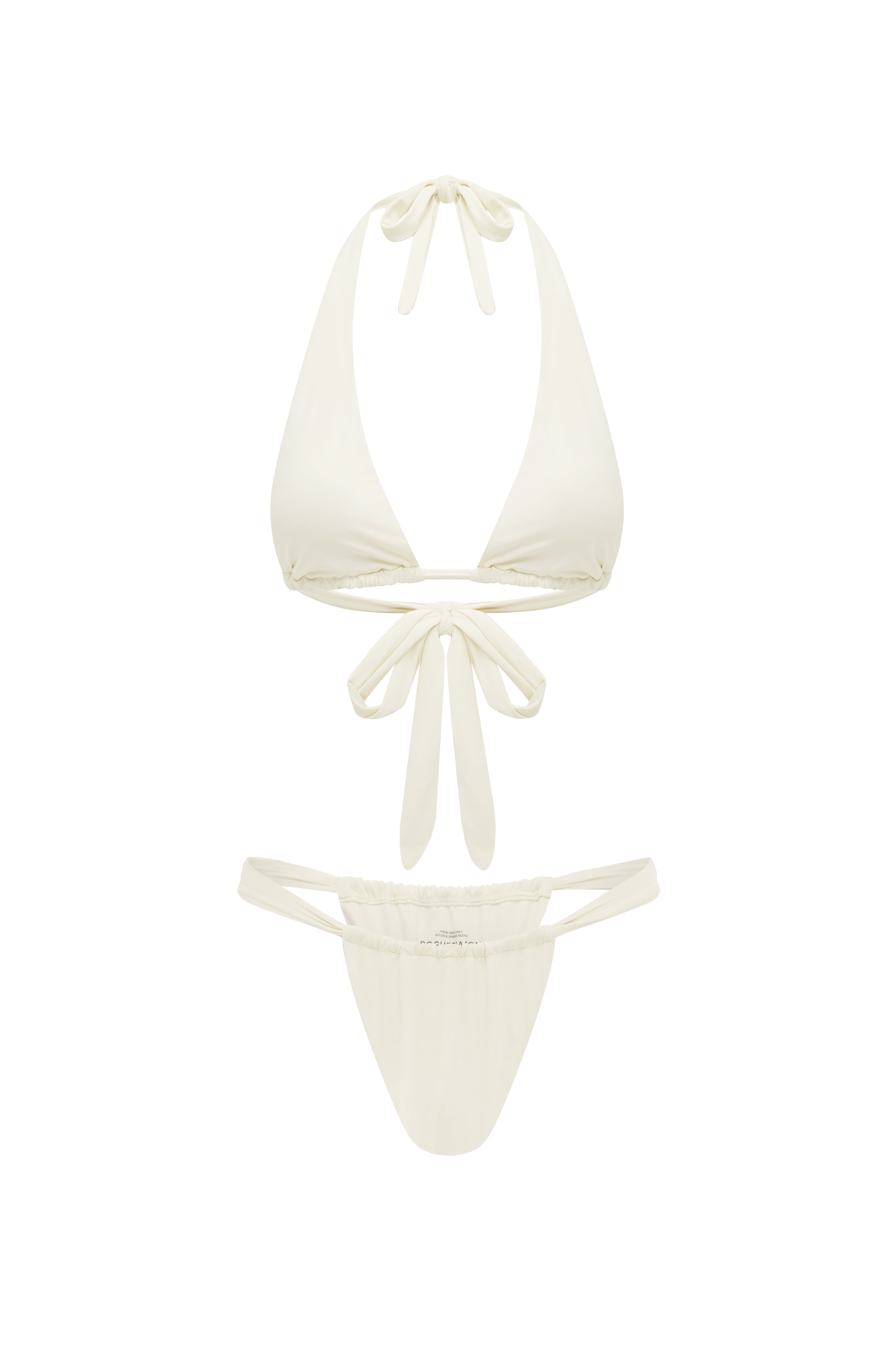 Ivory bikini on a white background.