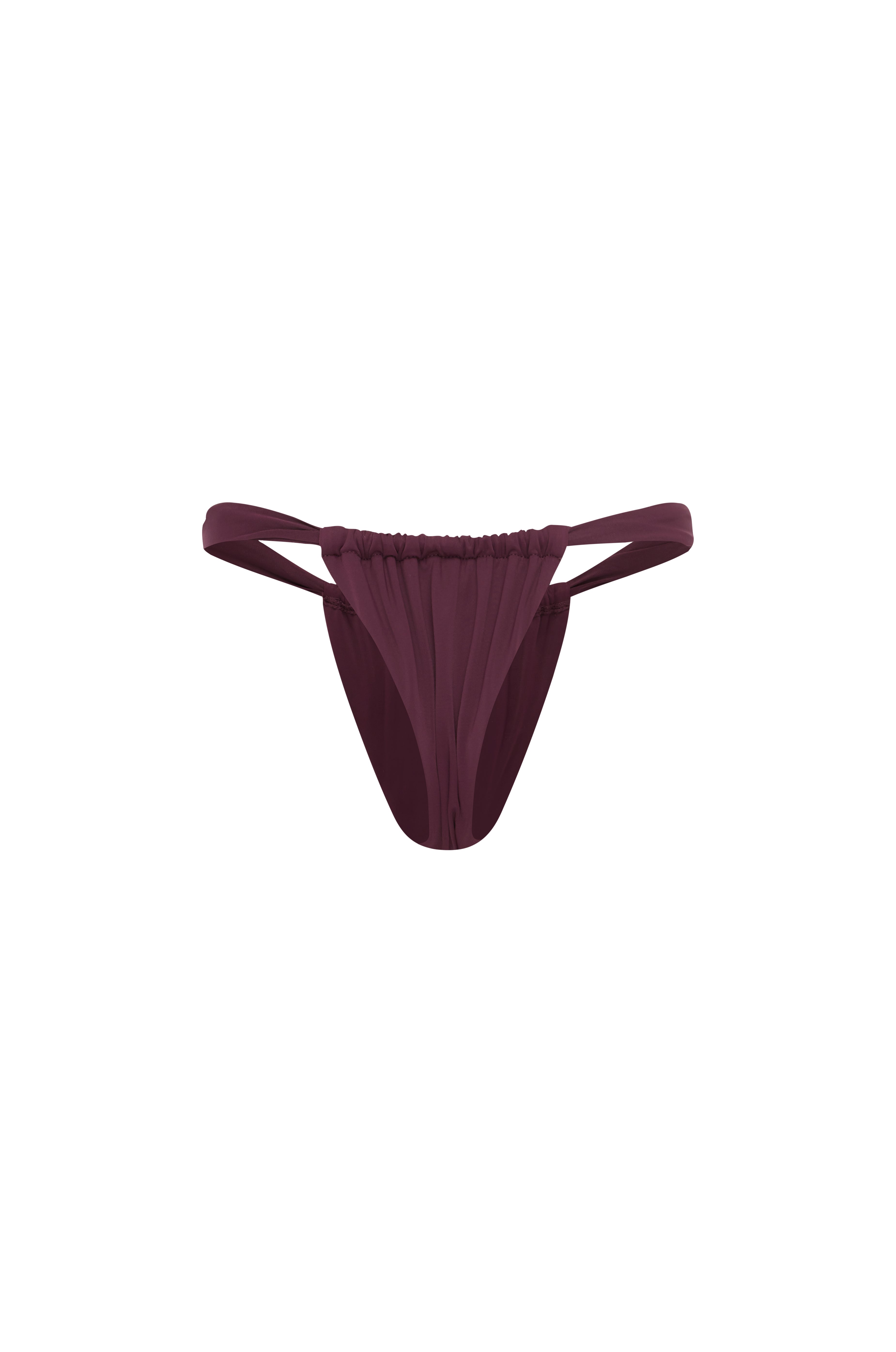 Burgundy bikini bottom on a white background