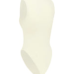 Cut out of white one piece swimsuit on a white background.