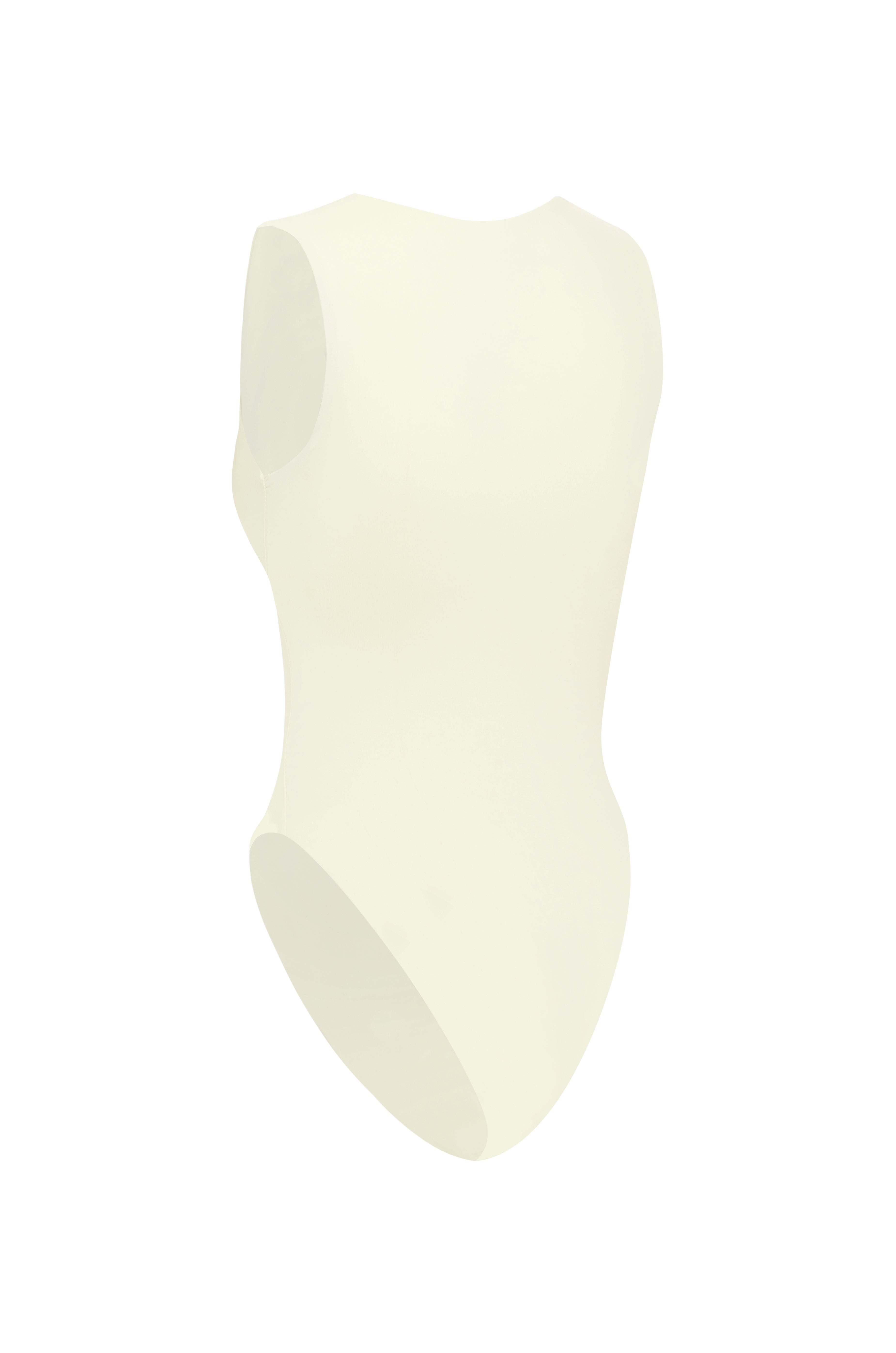 Cut out of white one piece swimsuit on a white background.