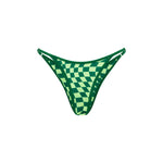 A green checkered bikini bottom on a white background