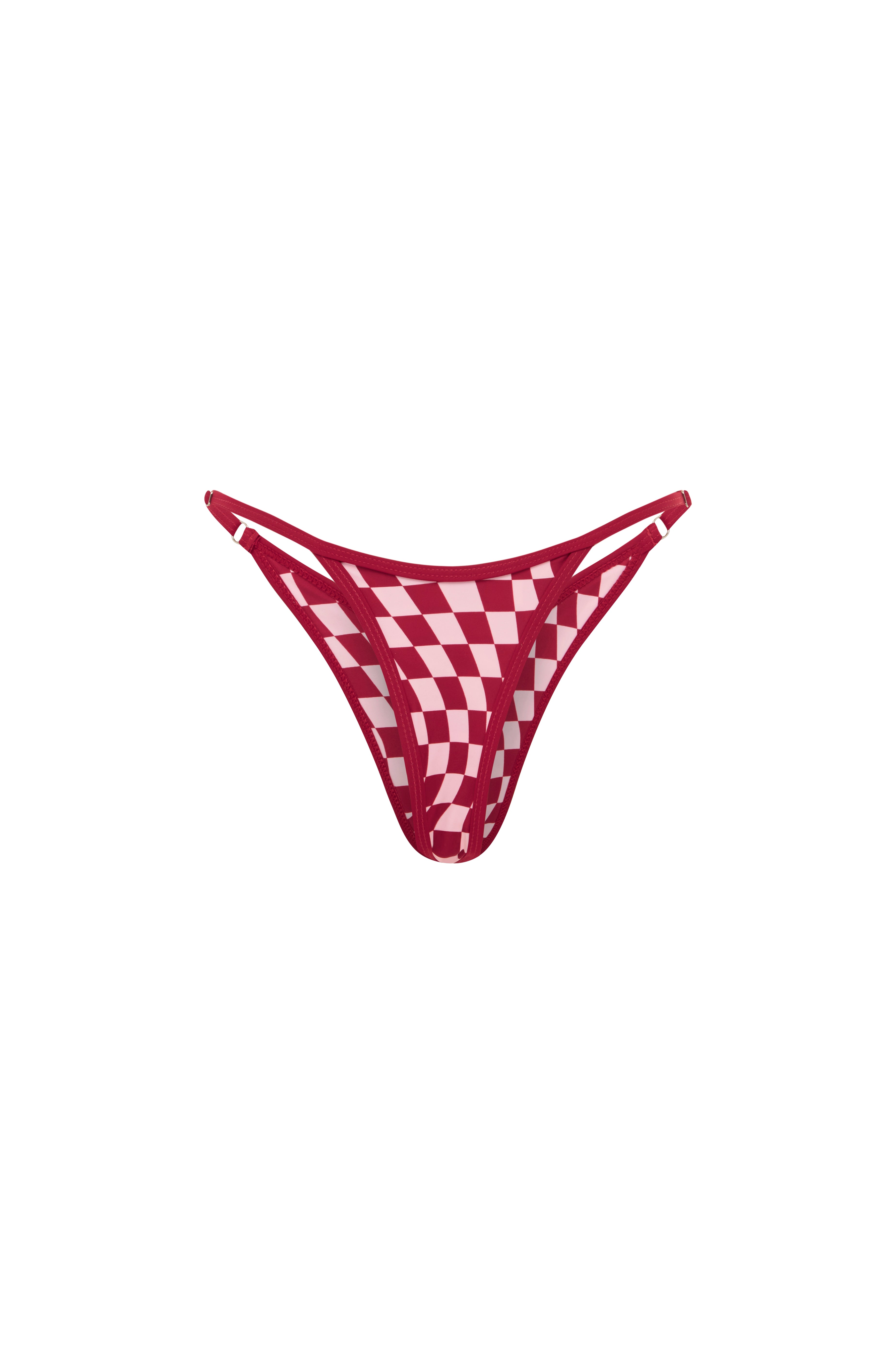 Red checkered bikini thong on a white background