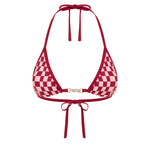 Red checkered bikini top on a white background