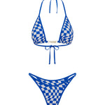 Blue checkered bikini set on a white background