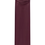 Burgundy drape sheer maxi skirt on a white background.