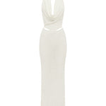 White halter neck dress on a white background