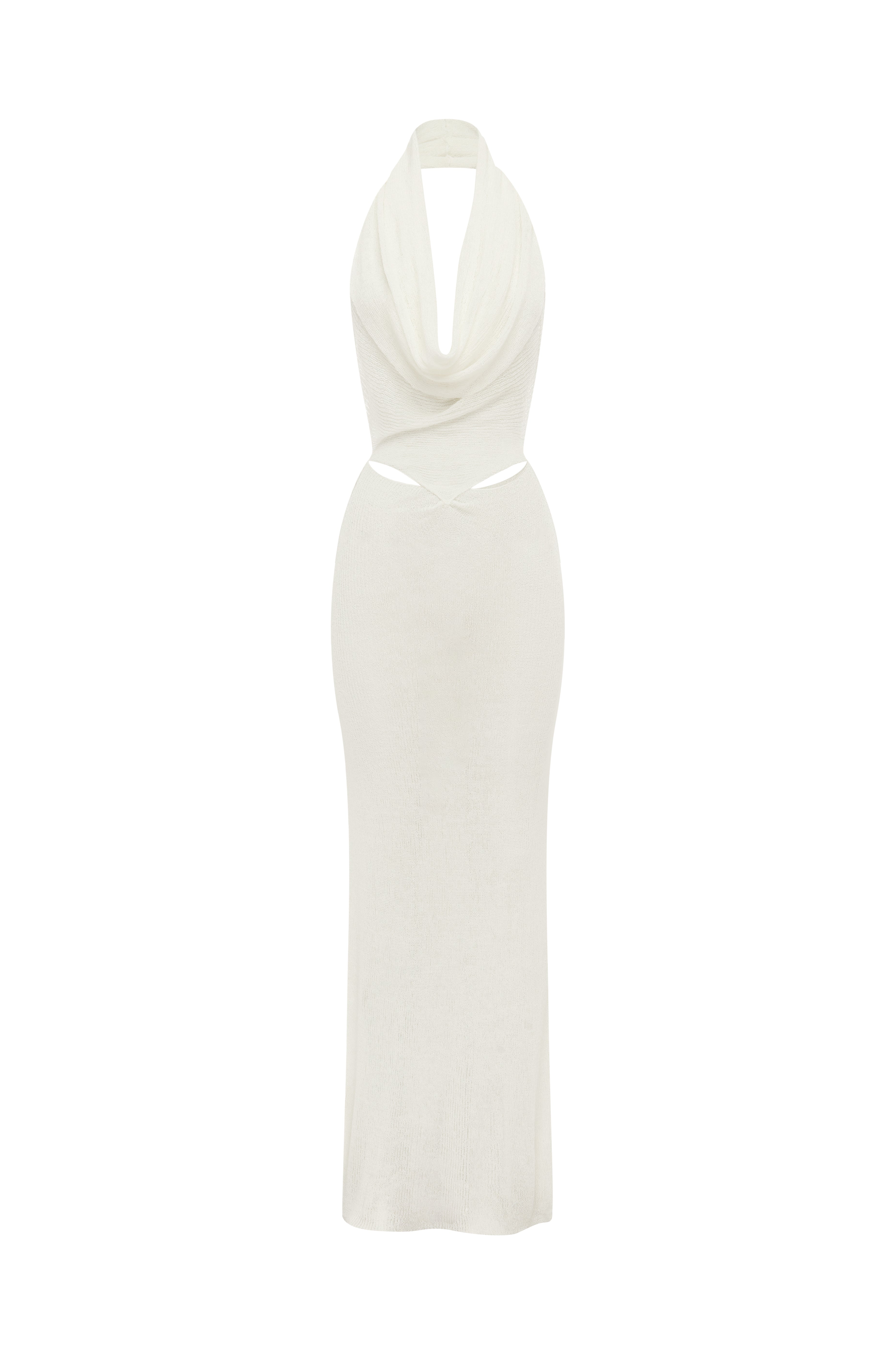 White halter neck dress on a white background