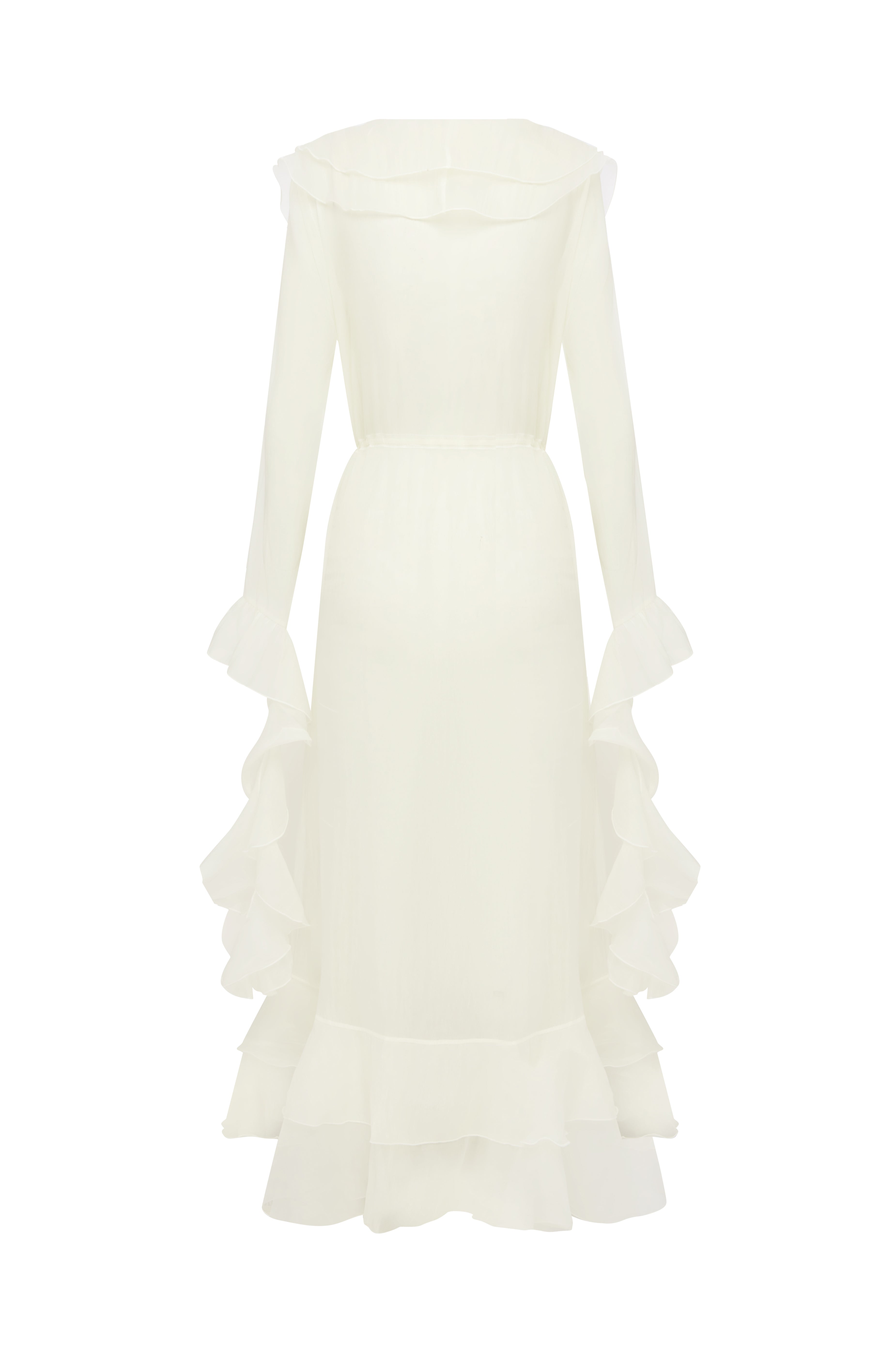 Ivory ruffled robe on a white background