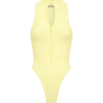 Yellow swimsuit with a zipper on a white background