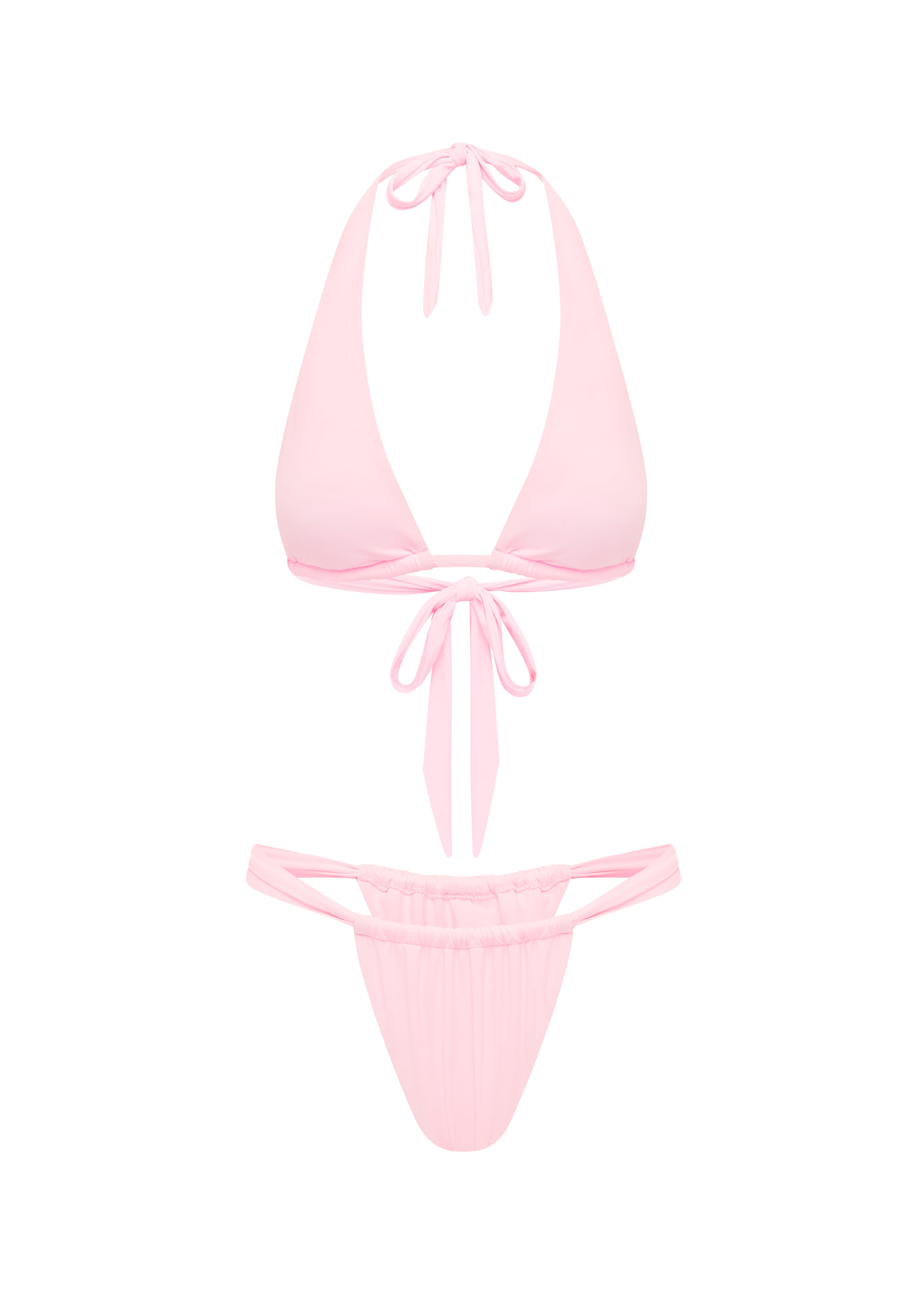 Pink bikini set on a white background