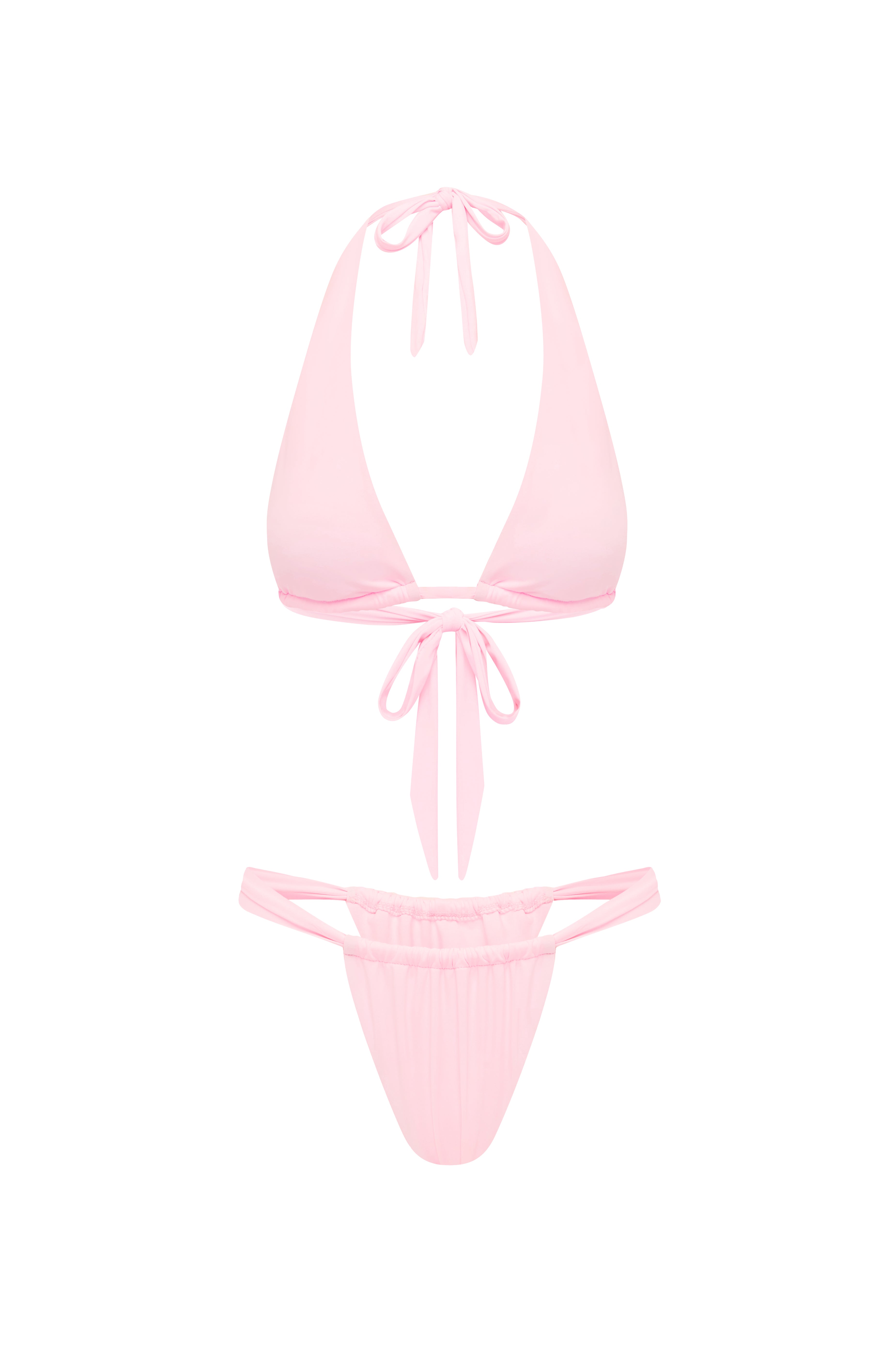 Pink bikini set on a white background