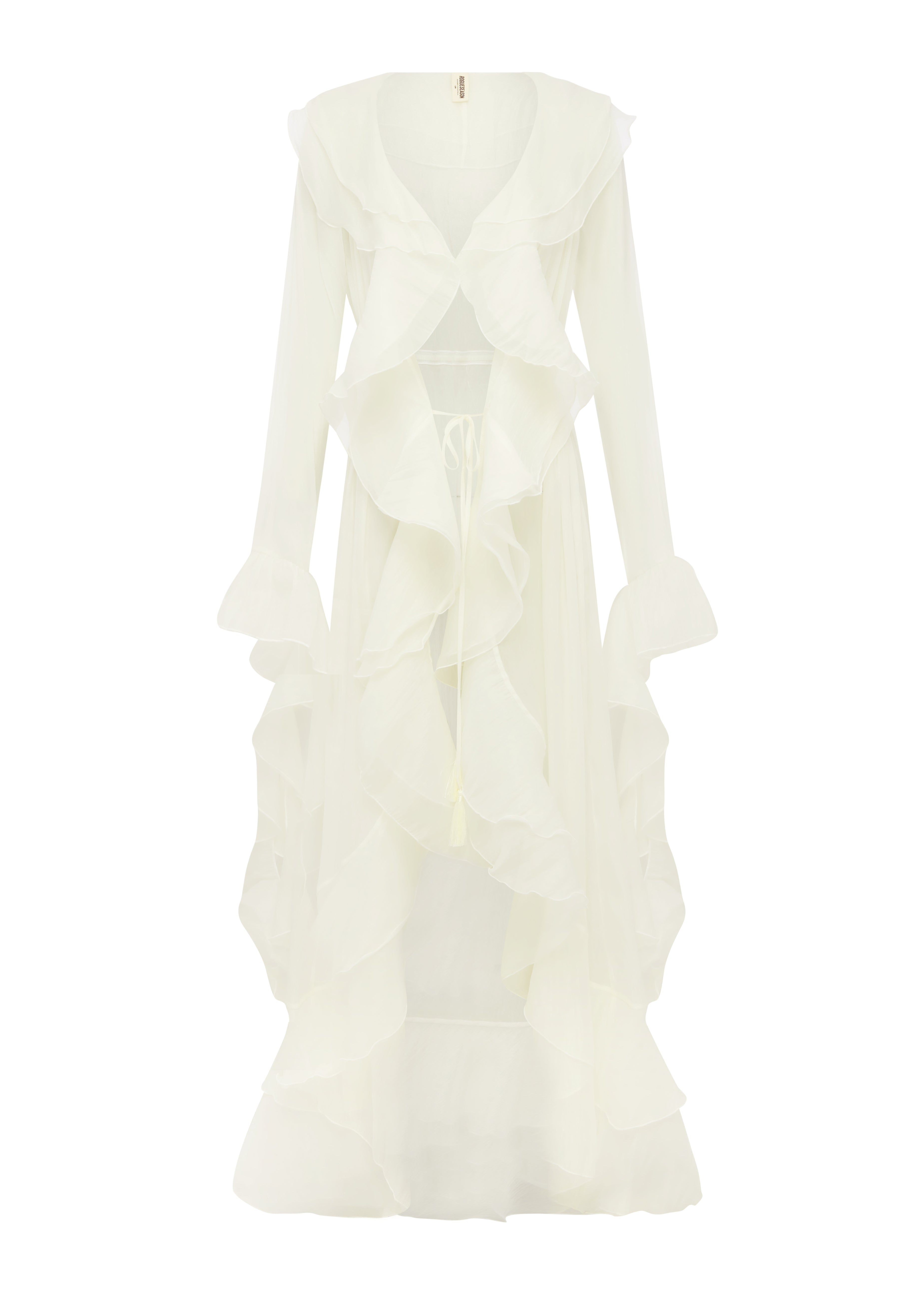 White sheer ruffled robe  on a white background