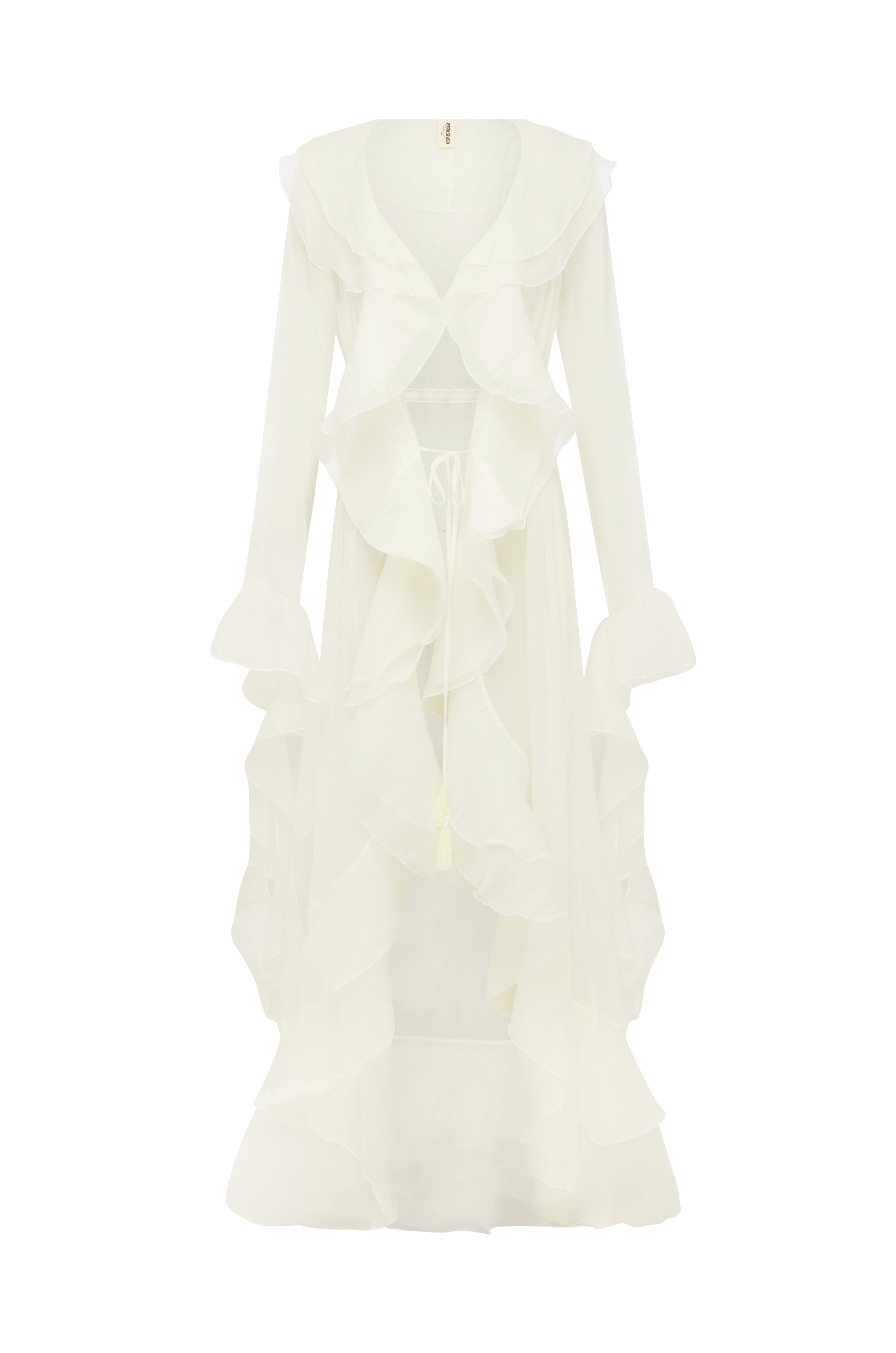 White sheer ruffled robe  on a white background