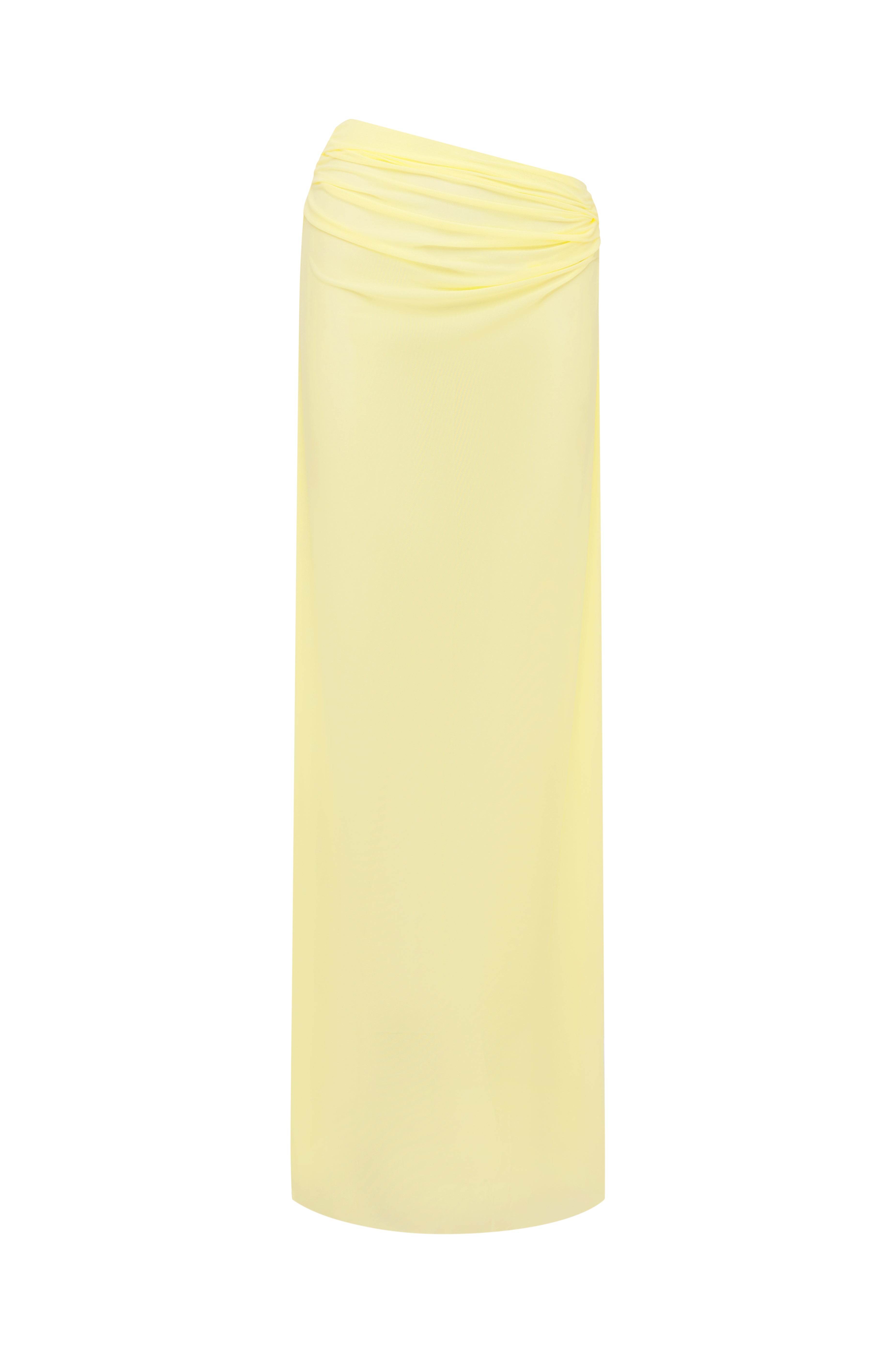 Yellow sheer maxi skirt on a white background