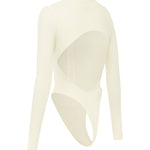 Cut out of white long sleeve backless swimsuit on a white background.