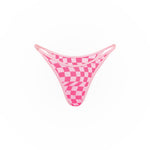 Pink checkered bikini bottom on a white background
