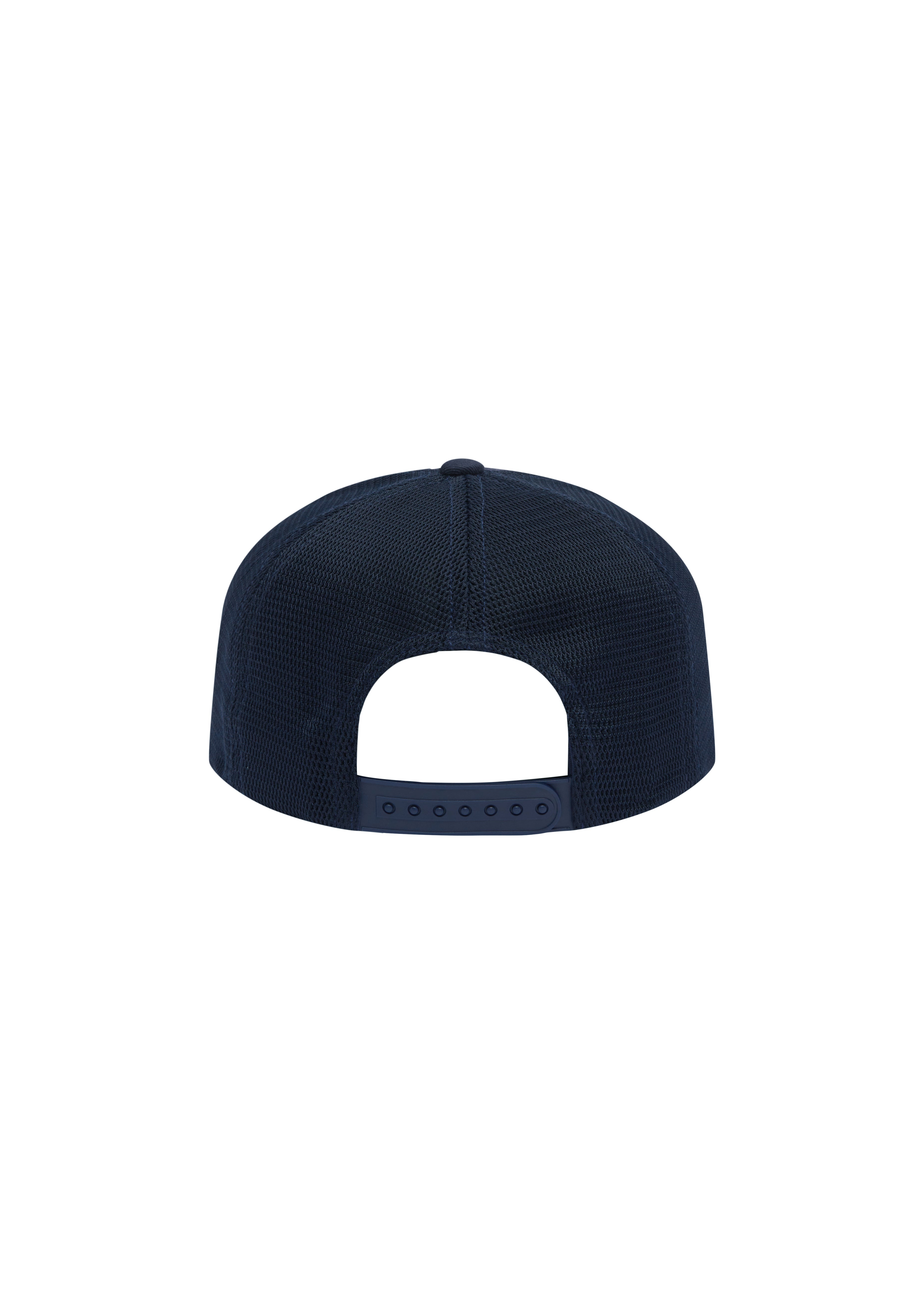 Back of navy blue cap on a white background