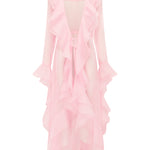 Pink ruffled dress on a white background