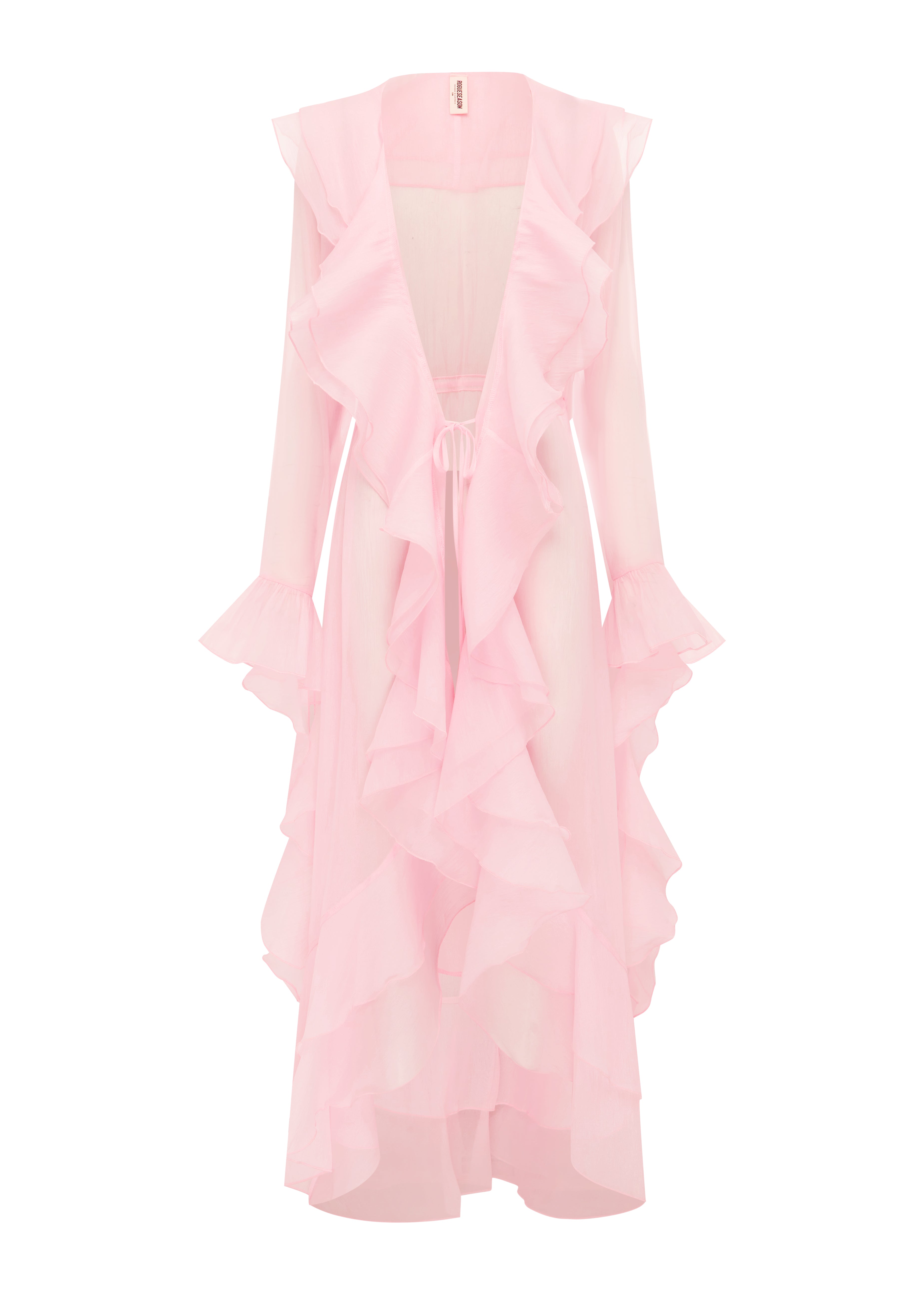 Pink ruffled dress on a white background