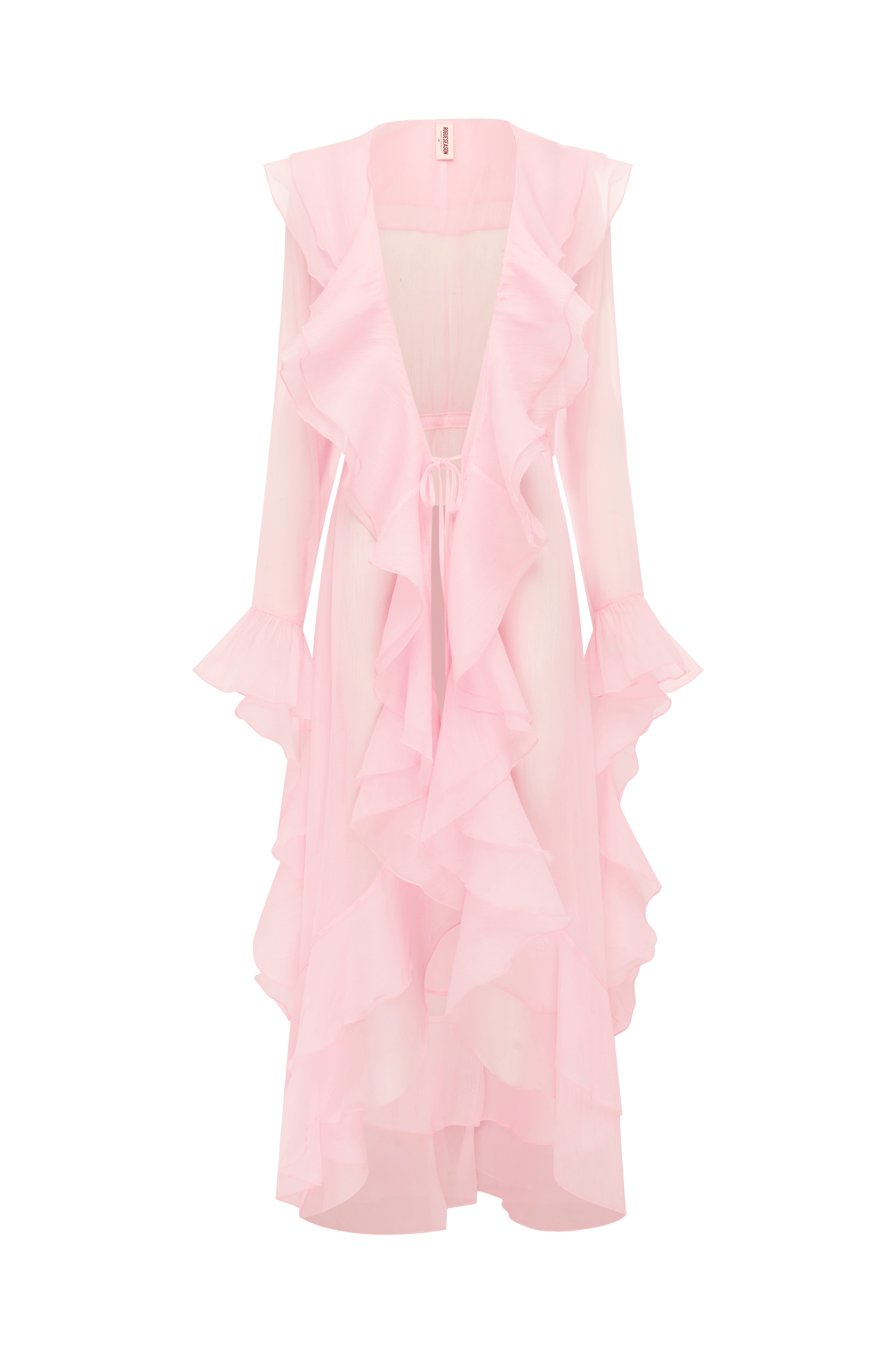 Pink ruffled dress on a white background