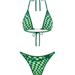 Green checkered triangle bikini set on a white background.