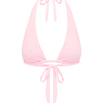Pink triangle bikini top on a white background