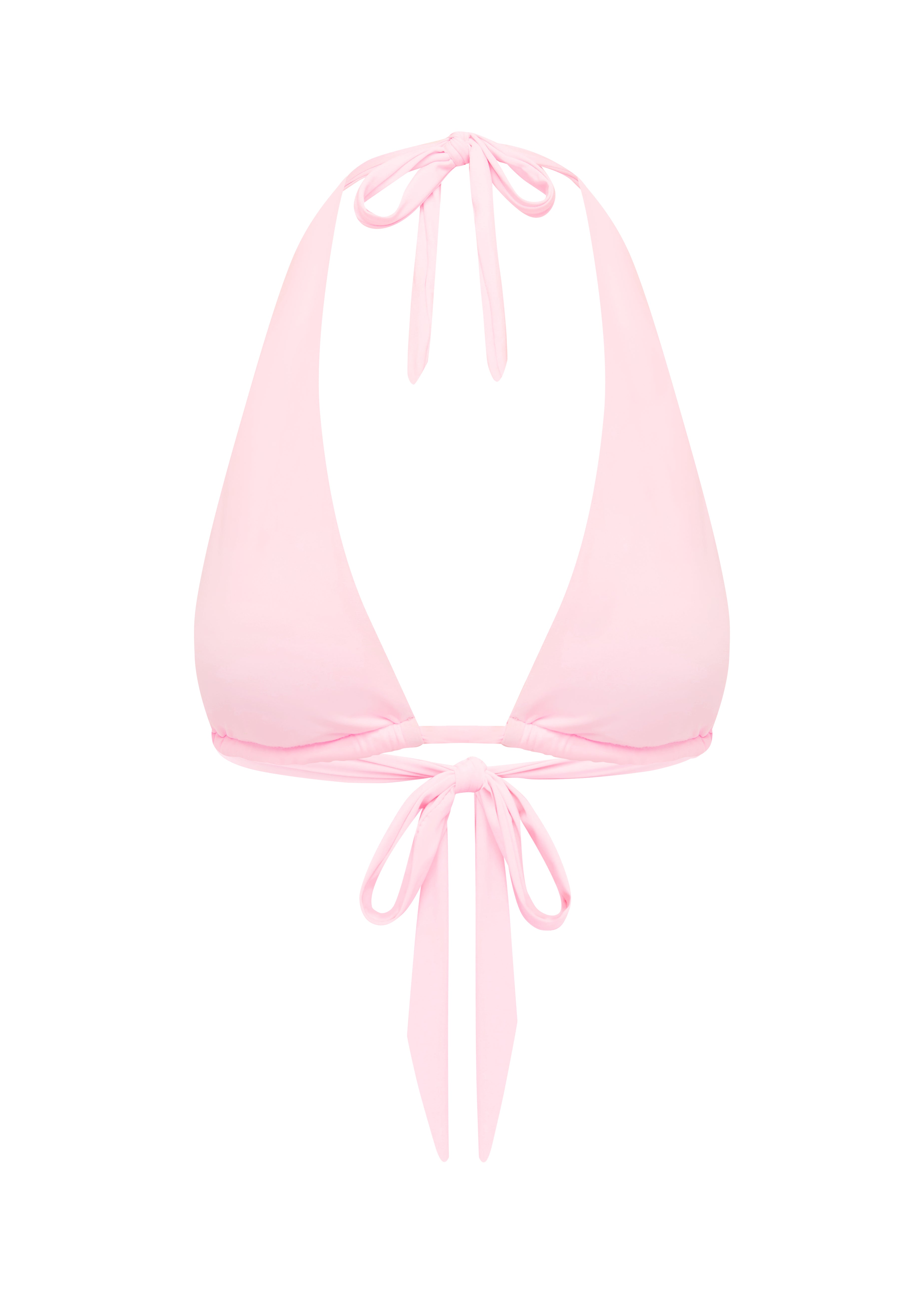 Pink triangle bikini top on a white background