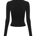 Back of black Rogue Season long-sleeve zip-up swim top on a white background