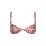 Coral print bikini top on a white background