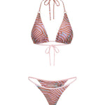 Coral print bikini set on a white background