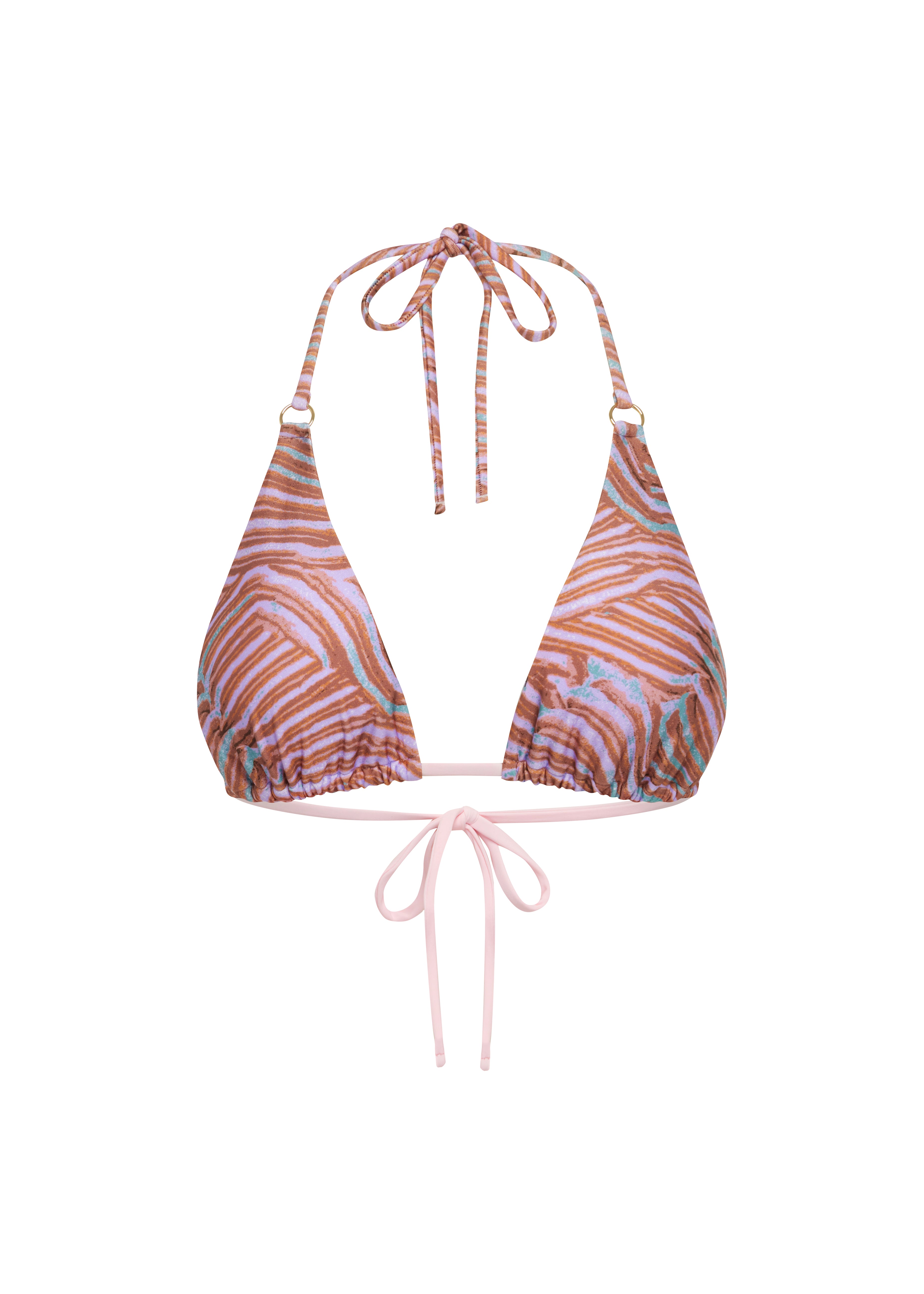 Triangle bikini top with coral pattern on a white background