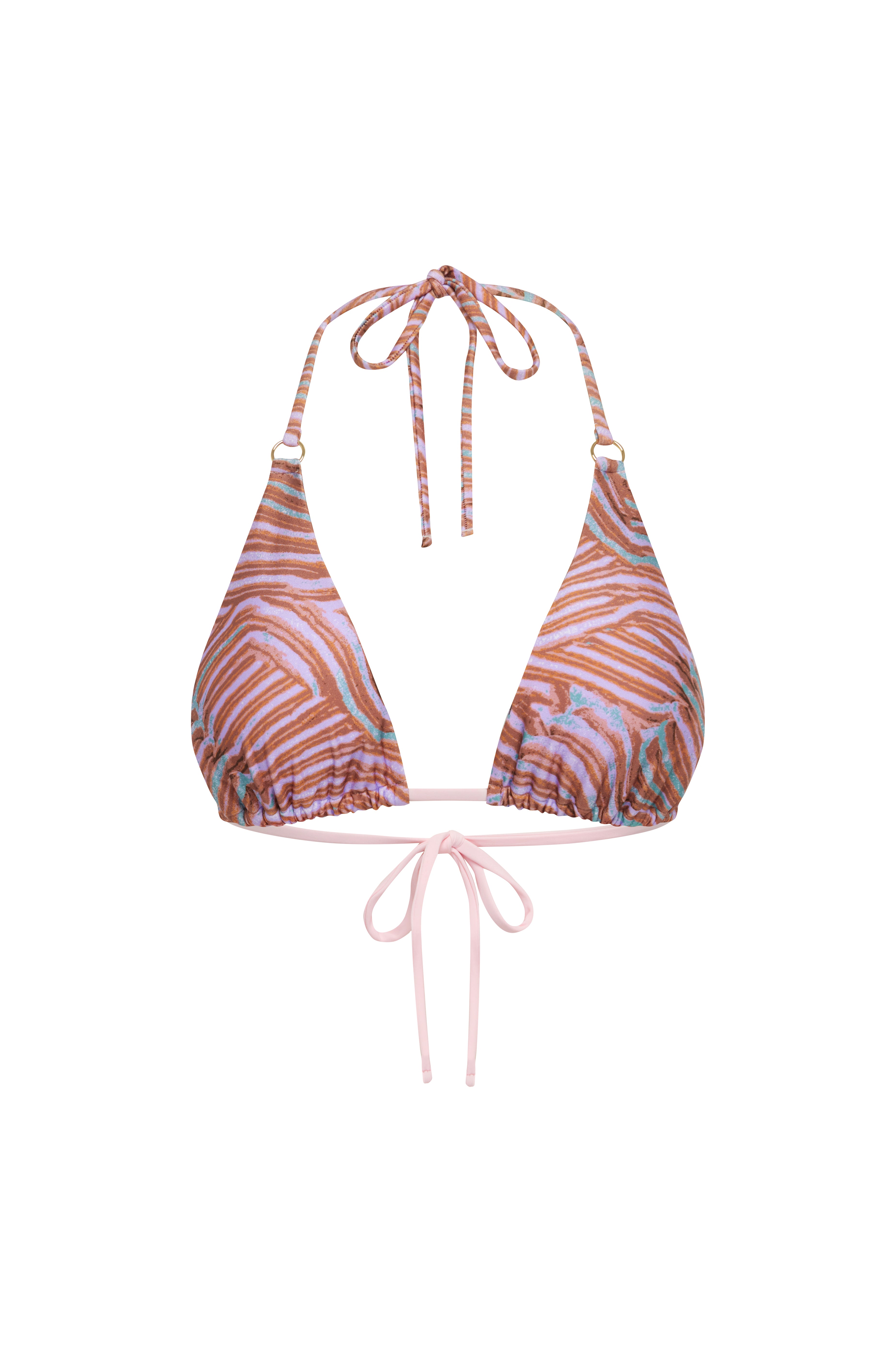 Triangle bikini top with coral pattern on a white background