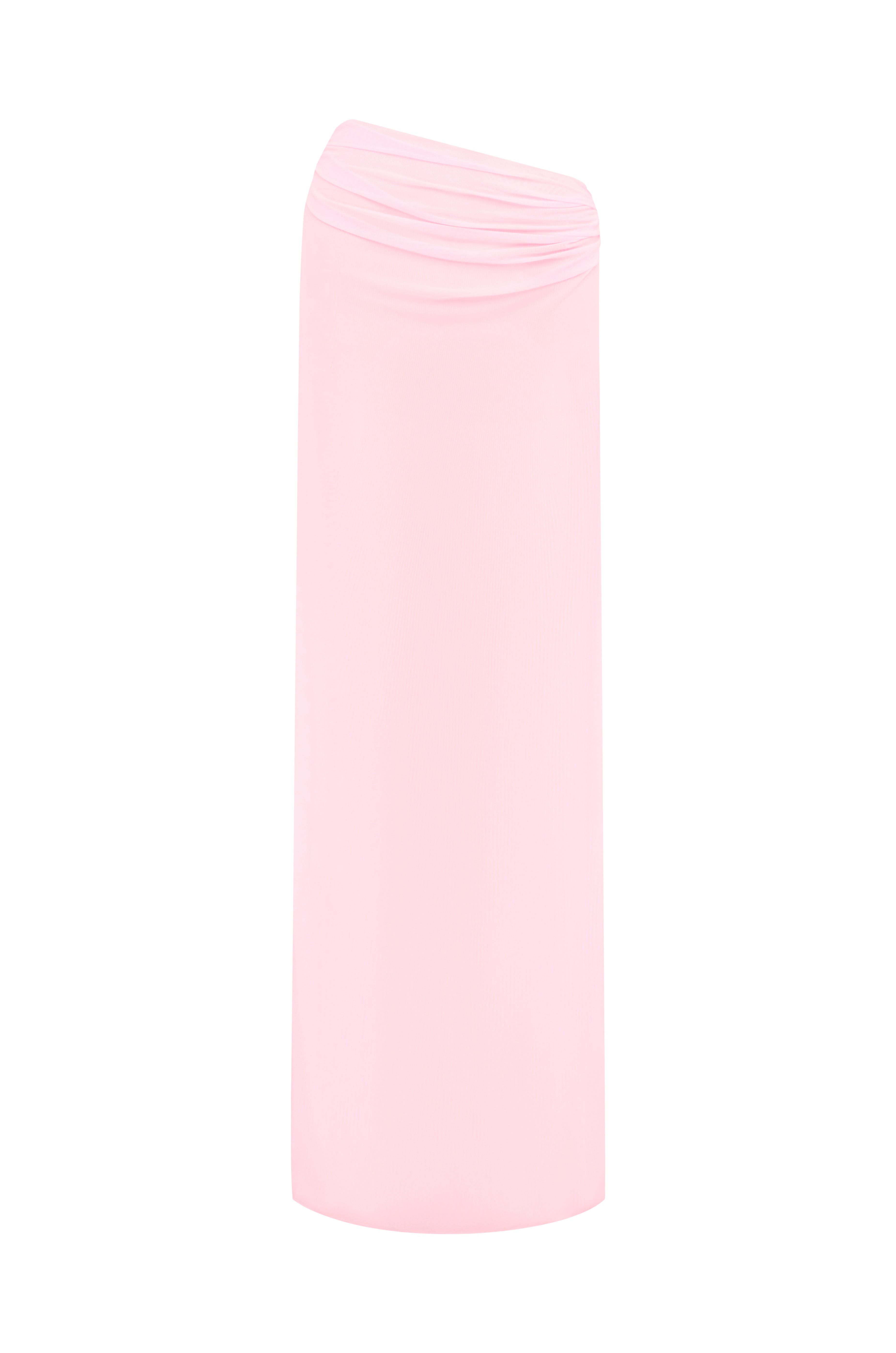 Pink sheer maxi skit on a white background
