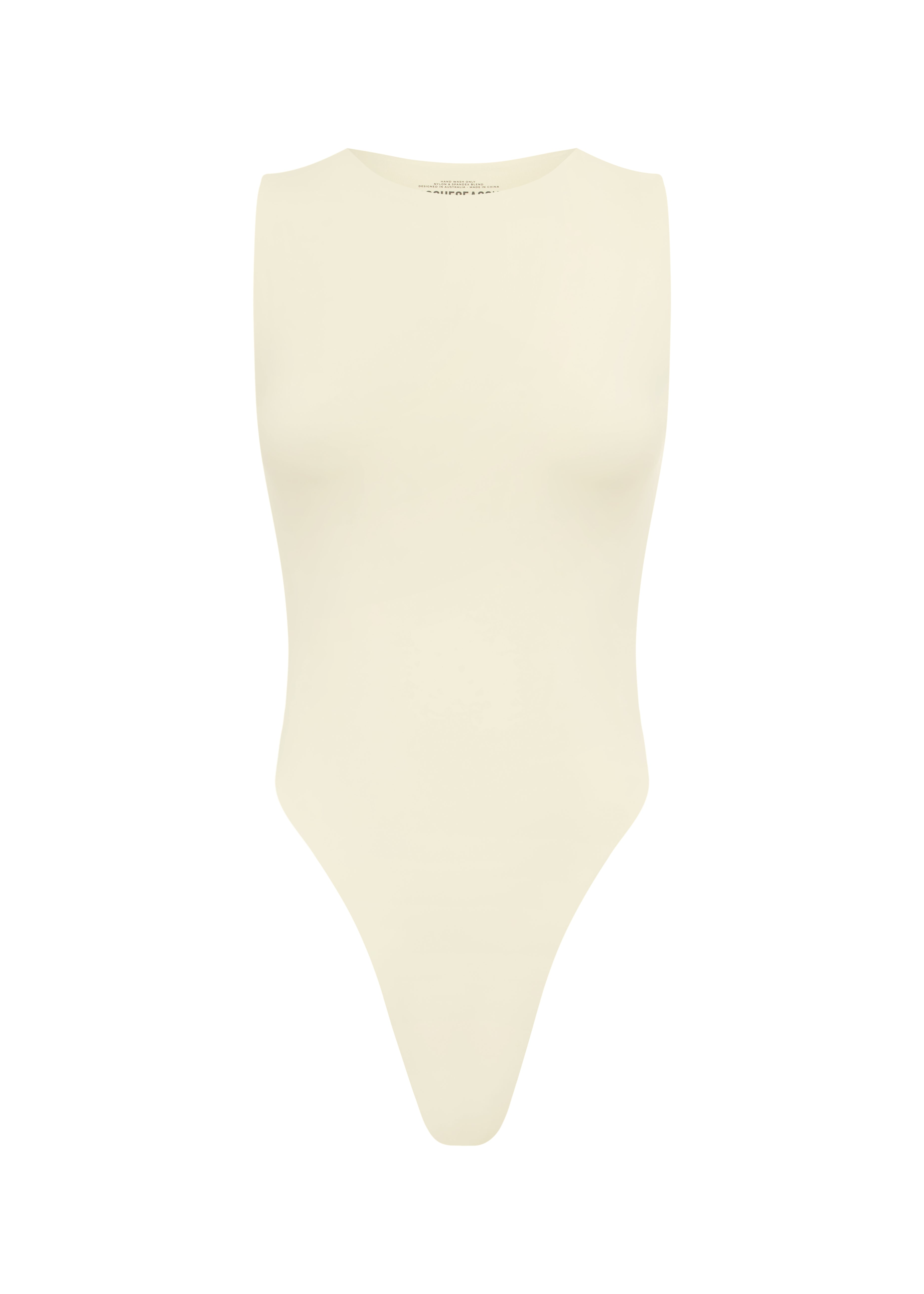 Ivory sleeveless bodysuit on a white background.