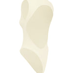 Ivory Swimsuit with an open-back on a white background.
